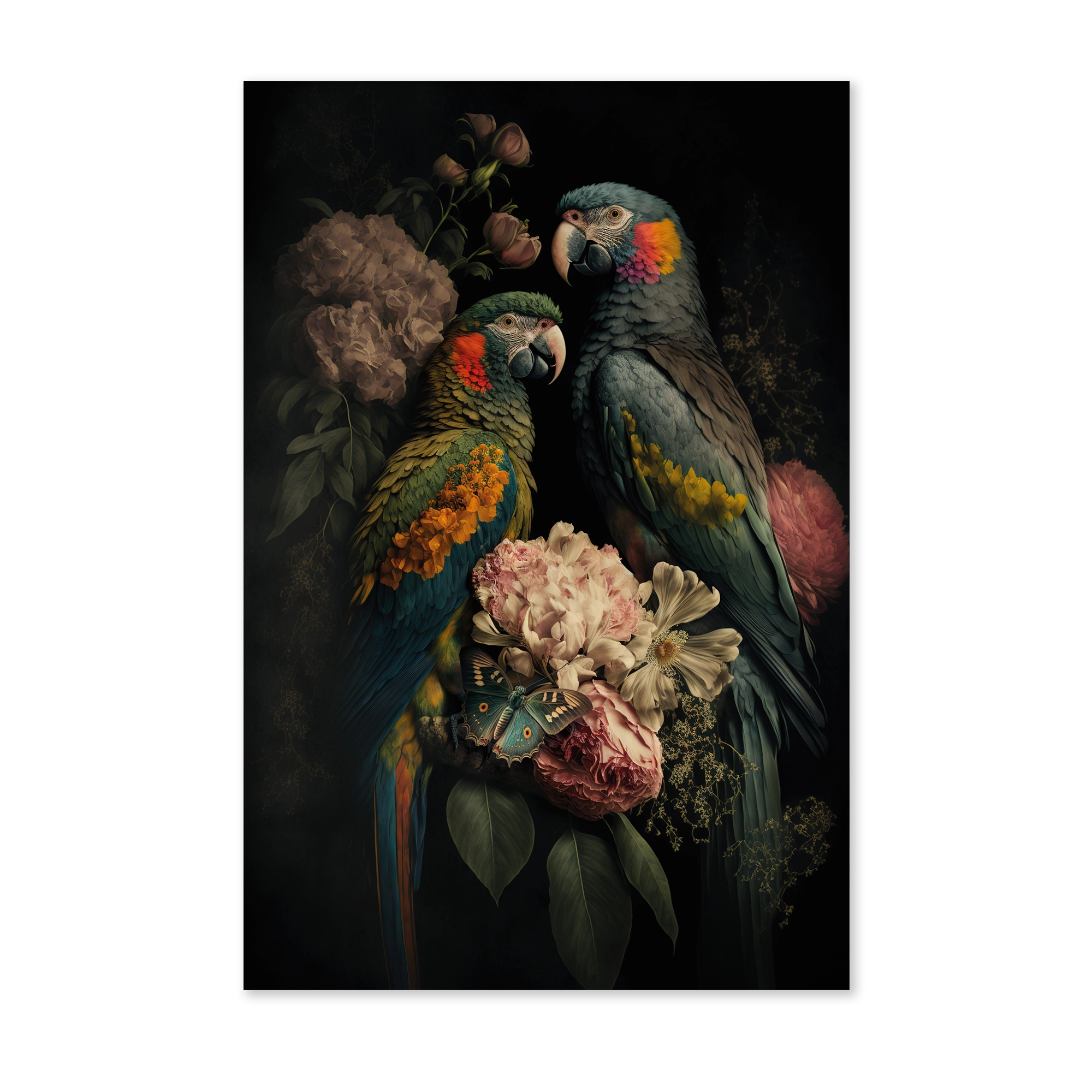 Bloemen Papegaaien 2 wanddecoratie