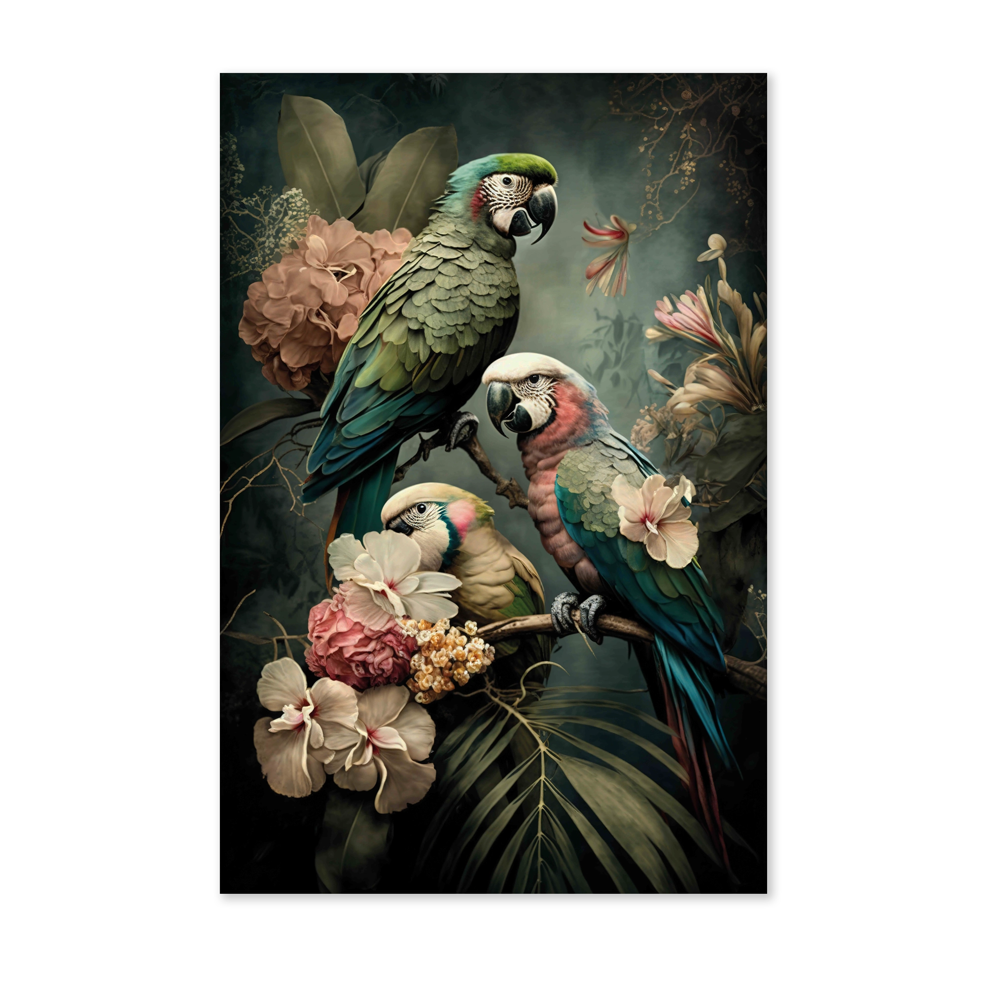 Bloemen Papegaaien 3 wanddecoratie