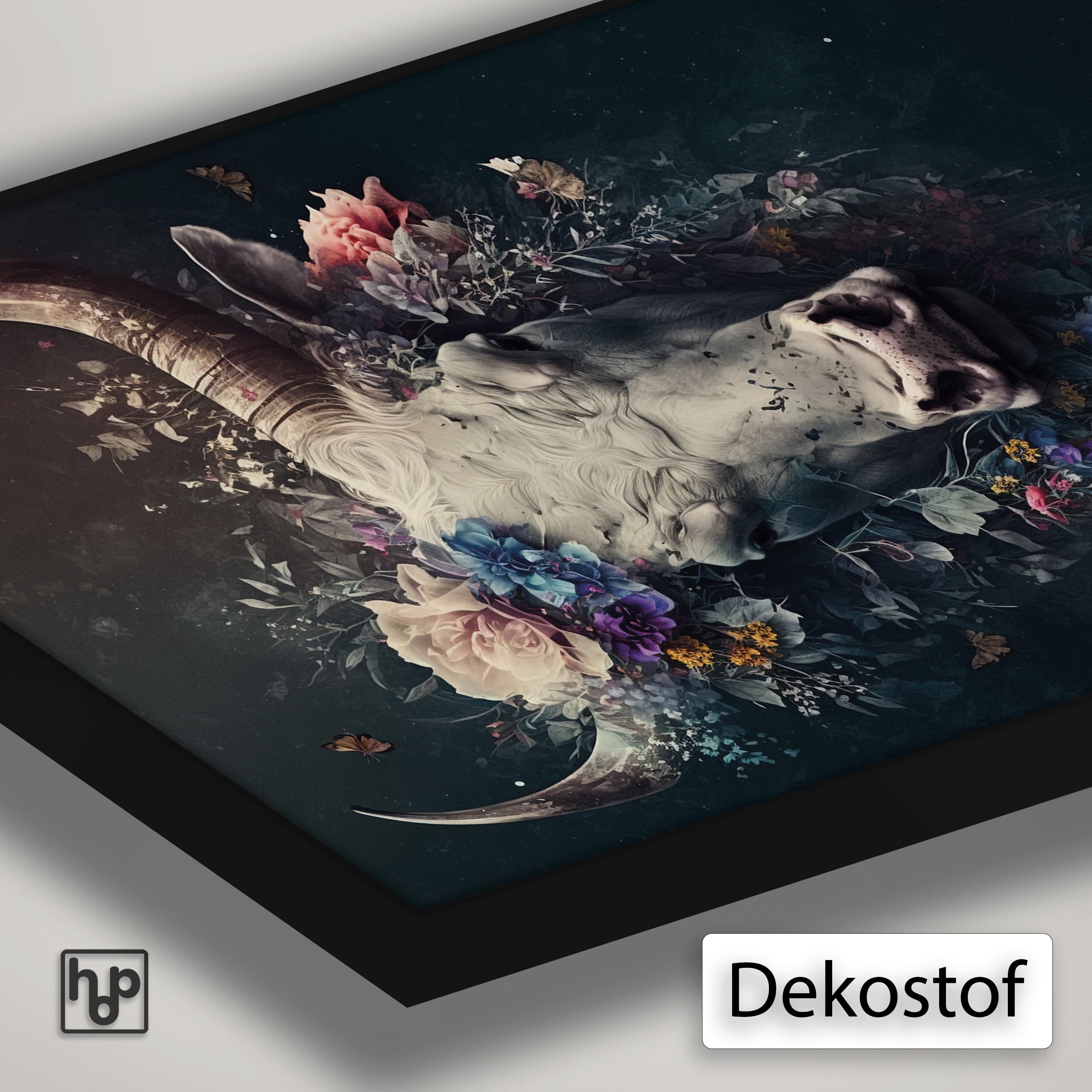 Detail van Artframe Bull met dekostof en een zwart aluminium frame.