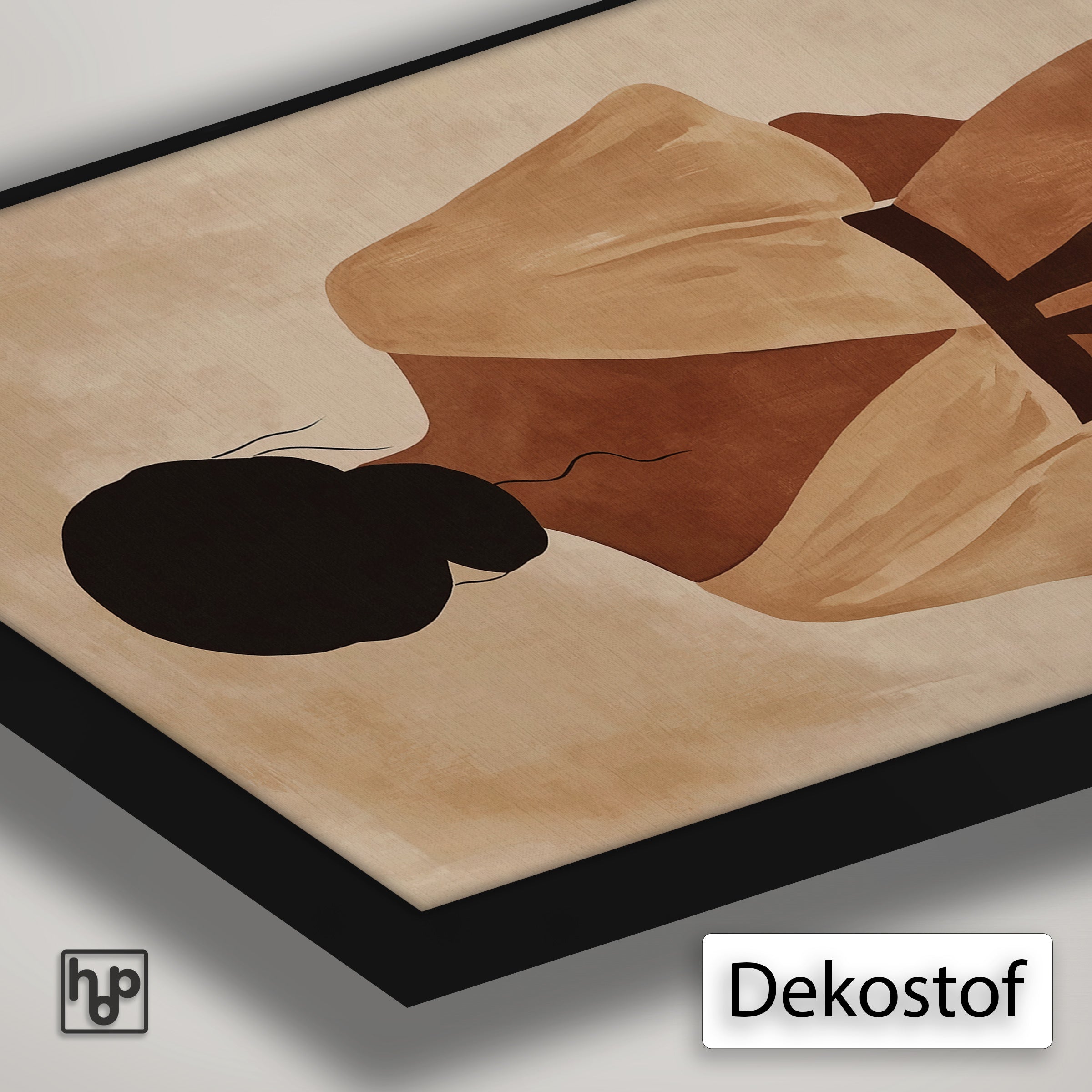 Detail van Artframe Celia met dekostof en een zwart aluminium frame.