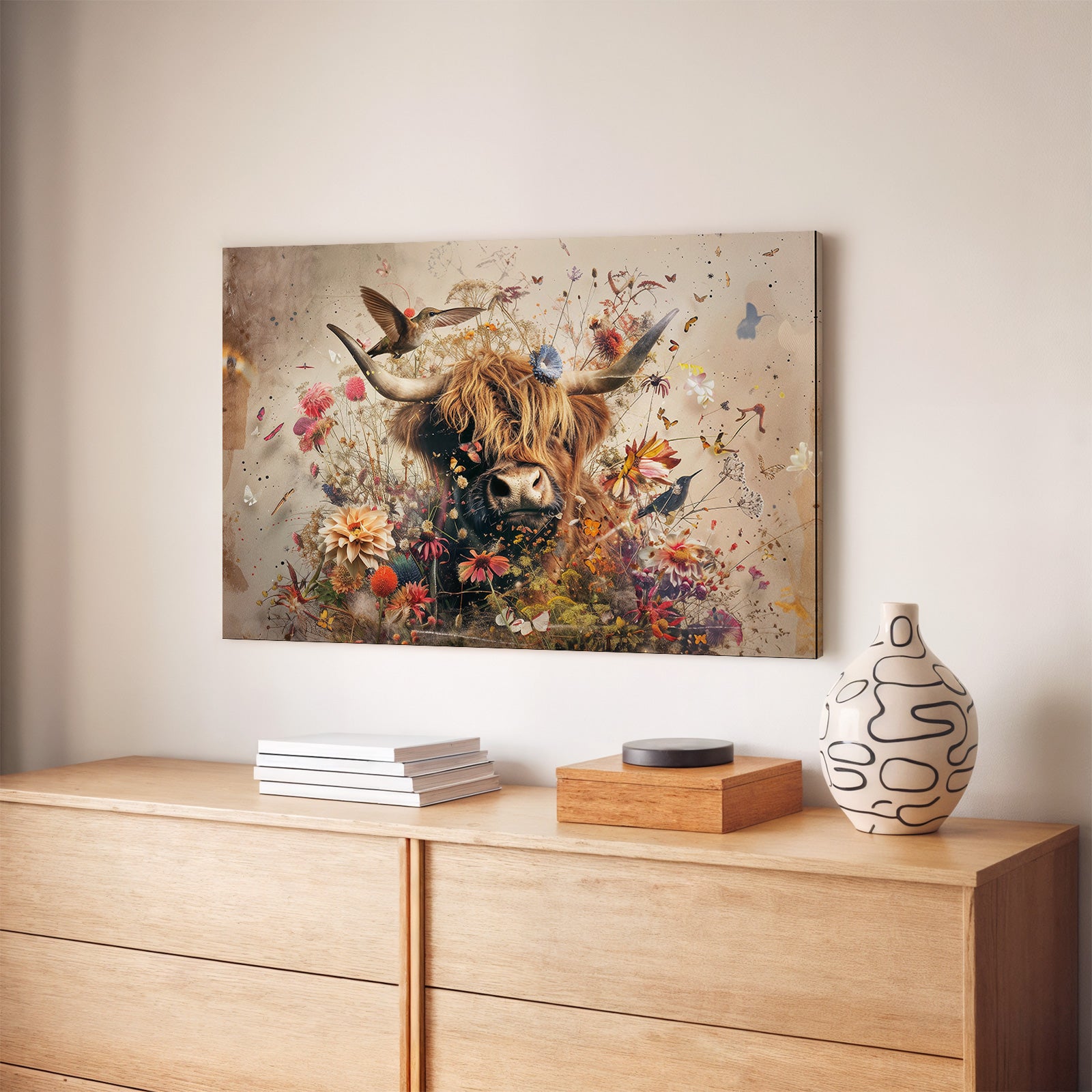 Bloemen Schotse hooglander 2 · Canvas
