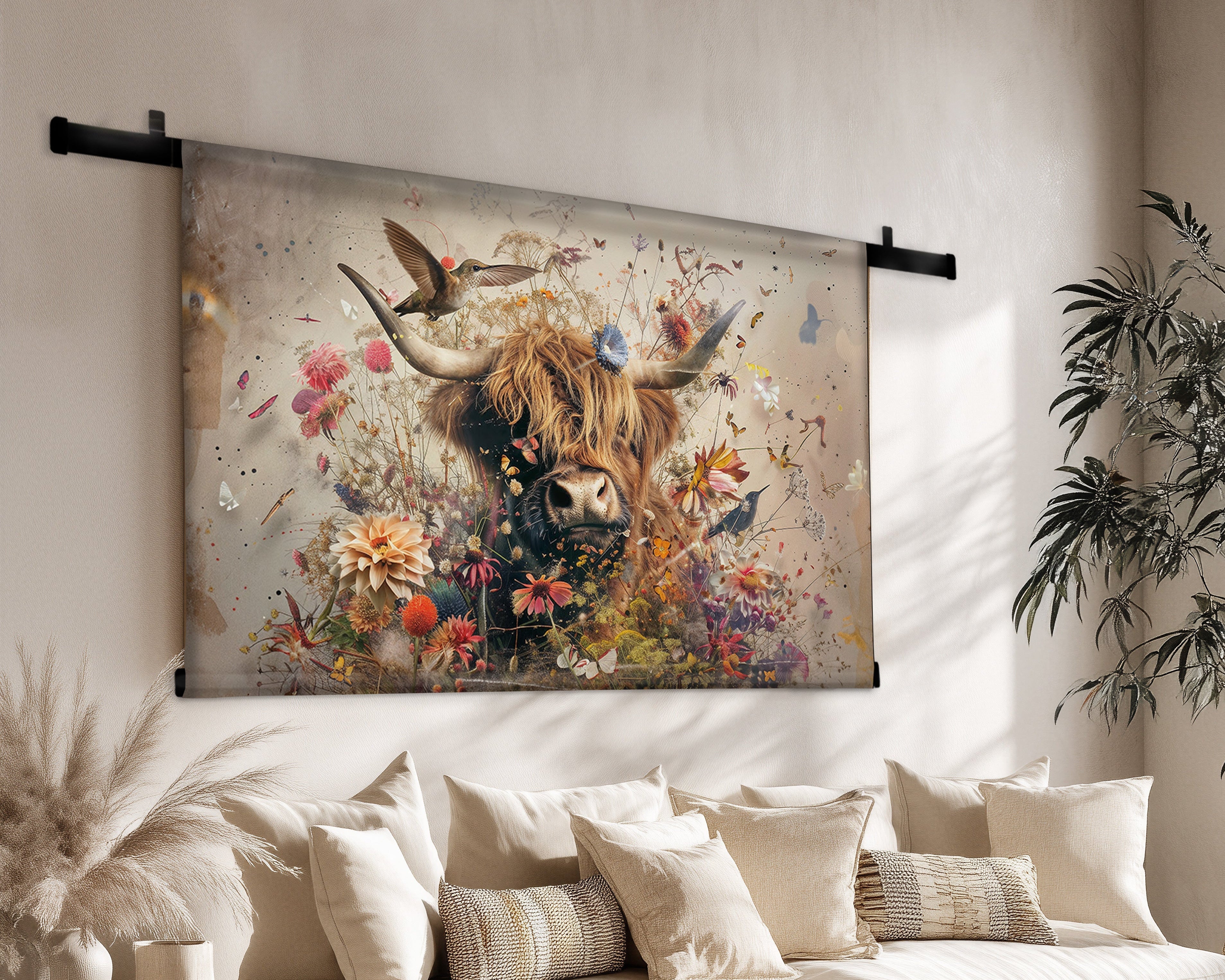 wandkleed met schotse hooglander