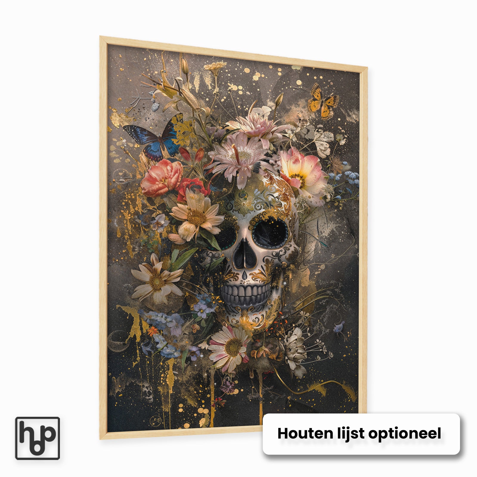 Bloemen schedel · Hout