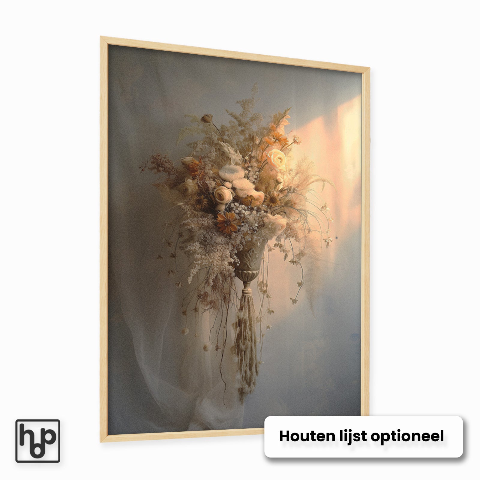 Aluminium Dibond schilderij Bloemen 10 met een optionele naturel houten lijst.