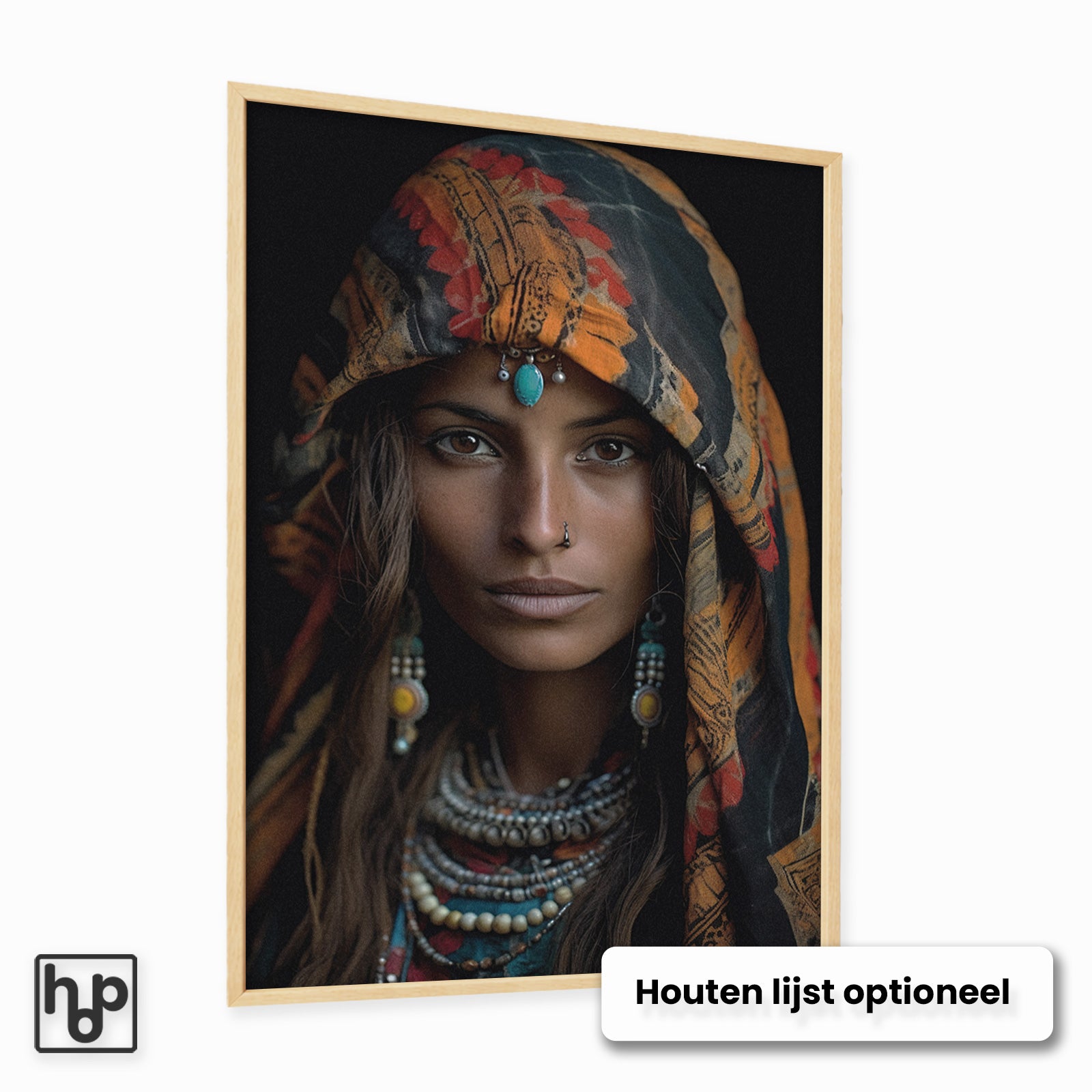 Aluminium Dibond schilderij Vrouw 4 met een optionele naturel houten lijst.