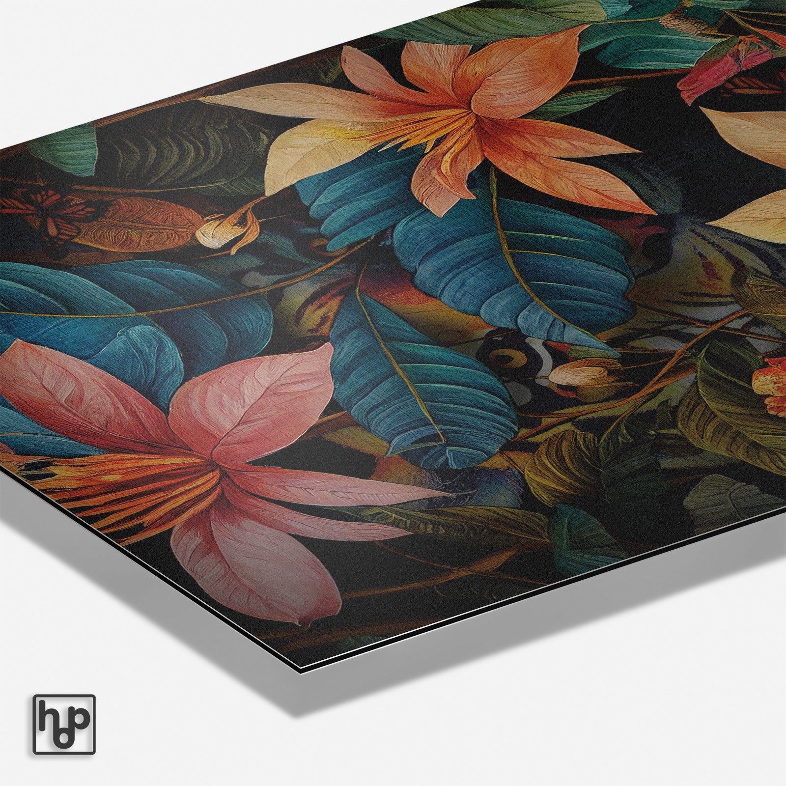 Staande poster met kleurrijke tijger en weelderige jungleplanten, levendig botanisch design.