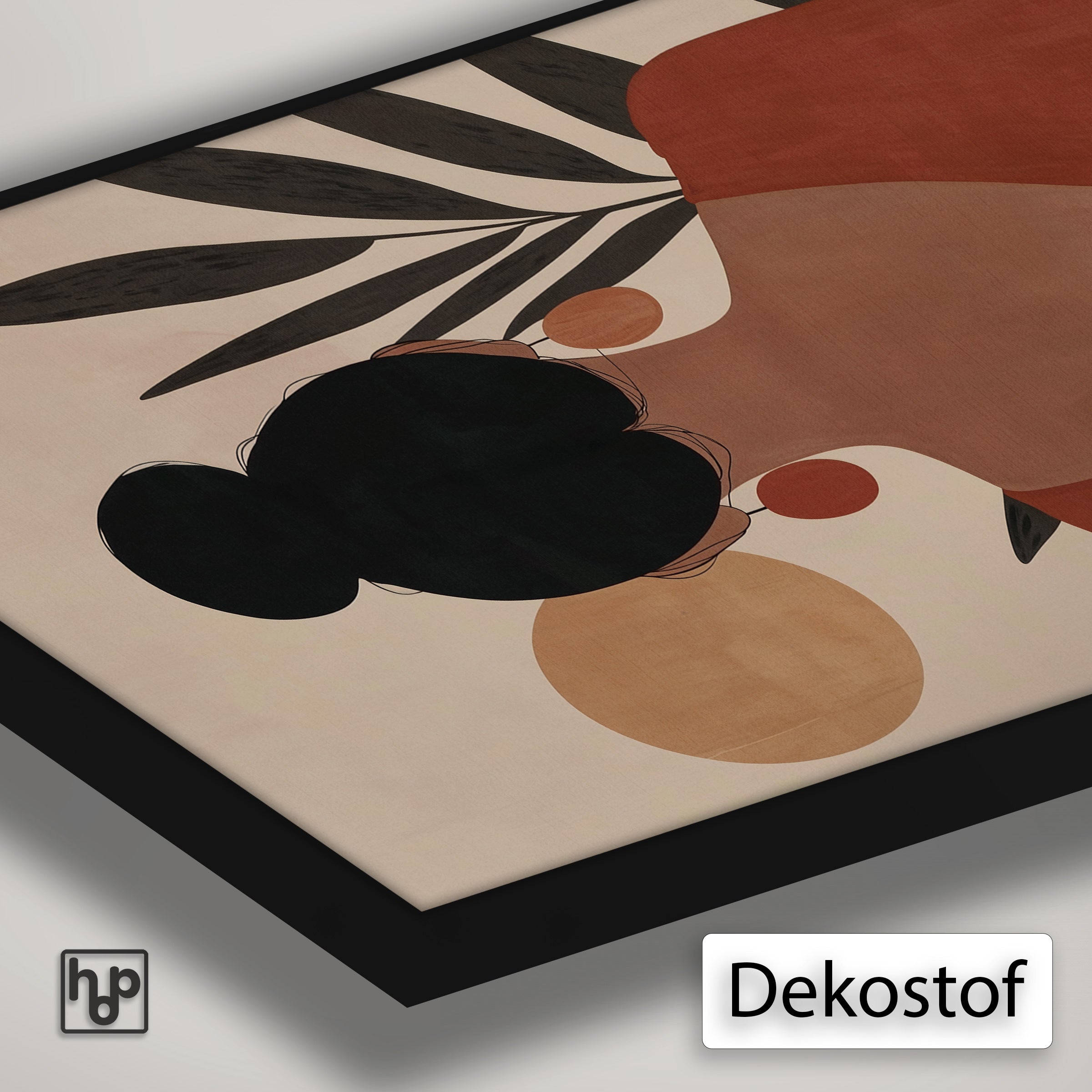 Detail van Artframe Marta met dekostof en een zwart aluminium frame.