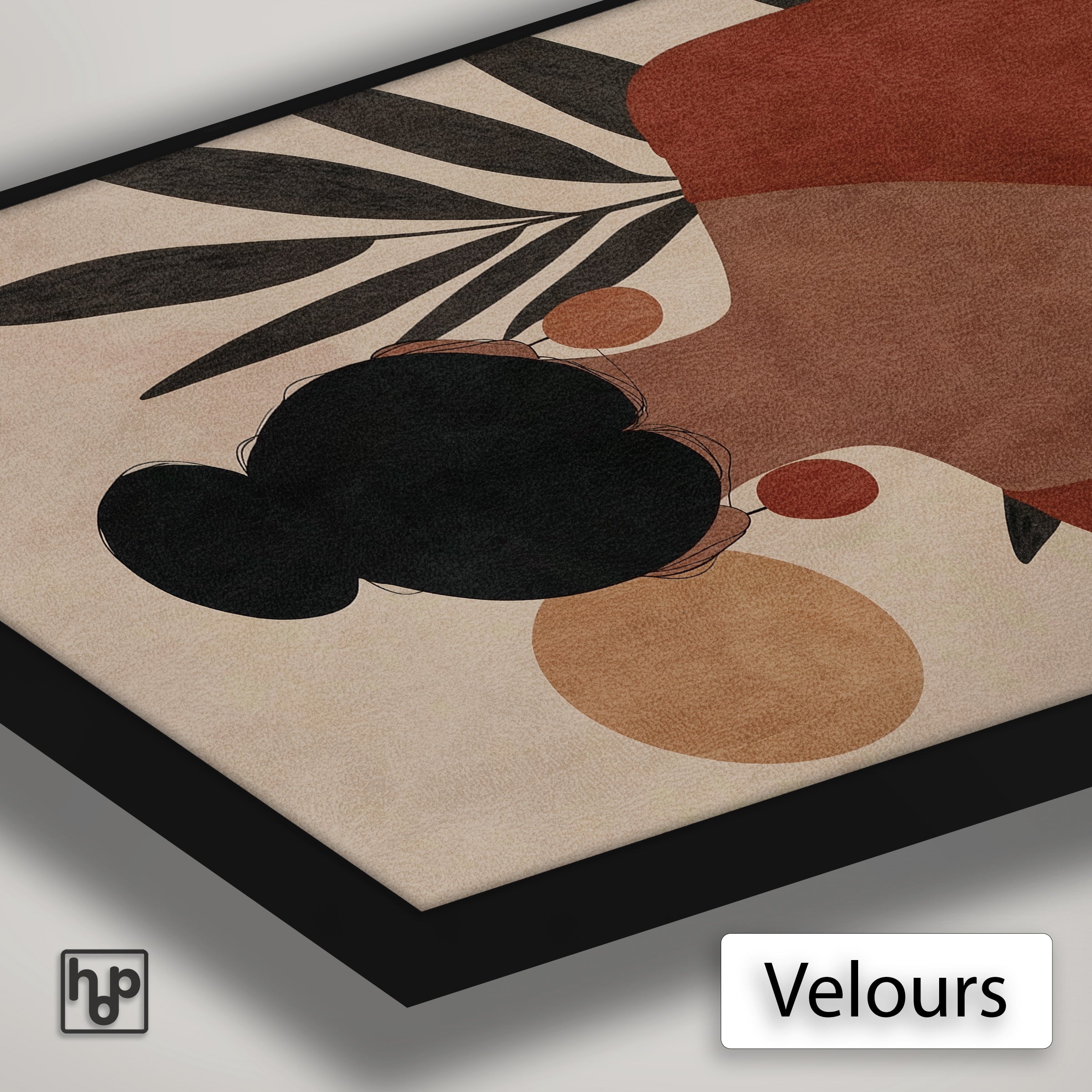 Detail van Artframe Marta met velours doek en een zwart aluminium frame.