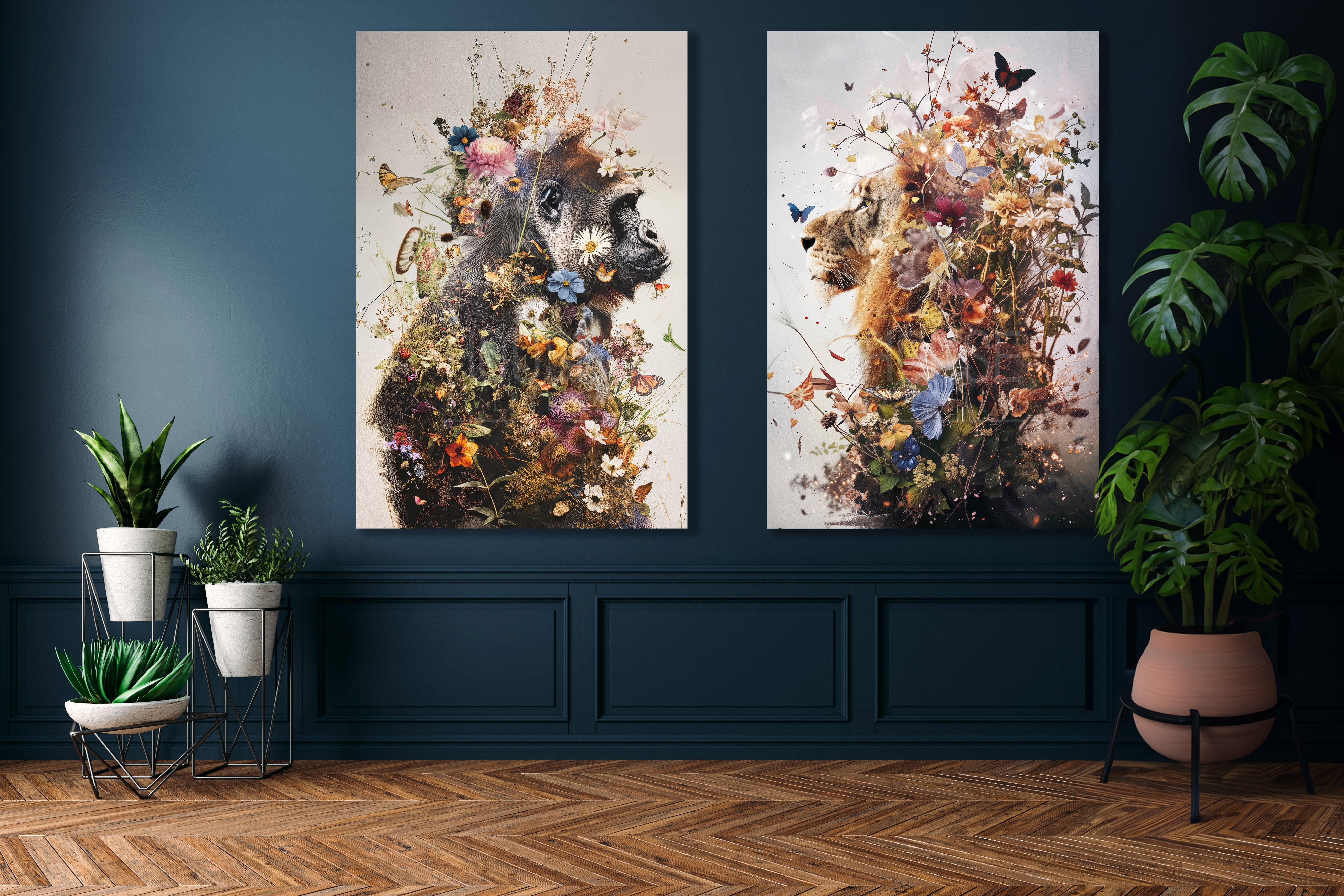 Schilderij Gorilla met bloemen