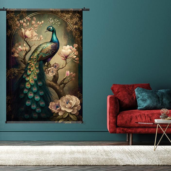 Wandkleed pauw woonkamer