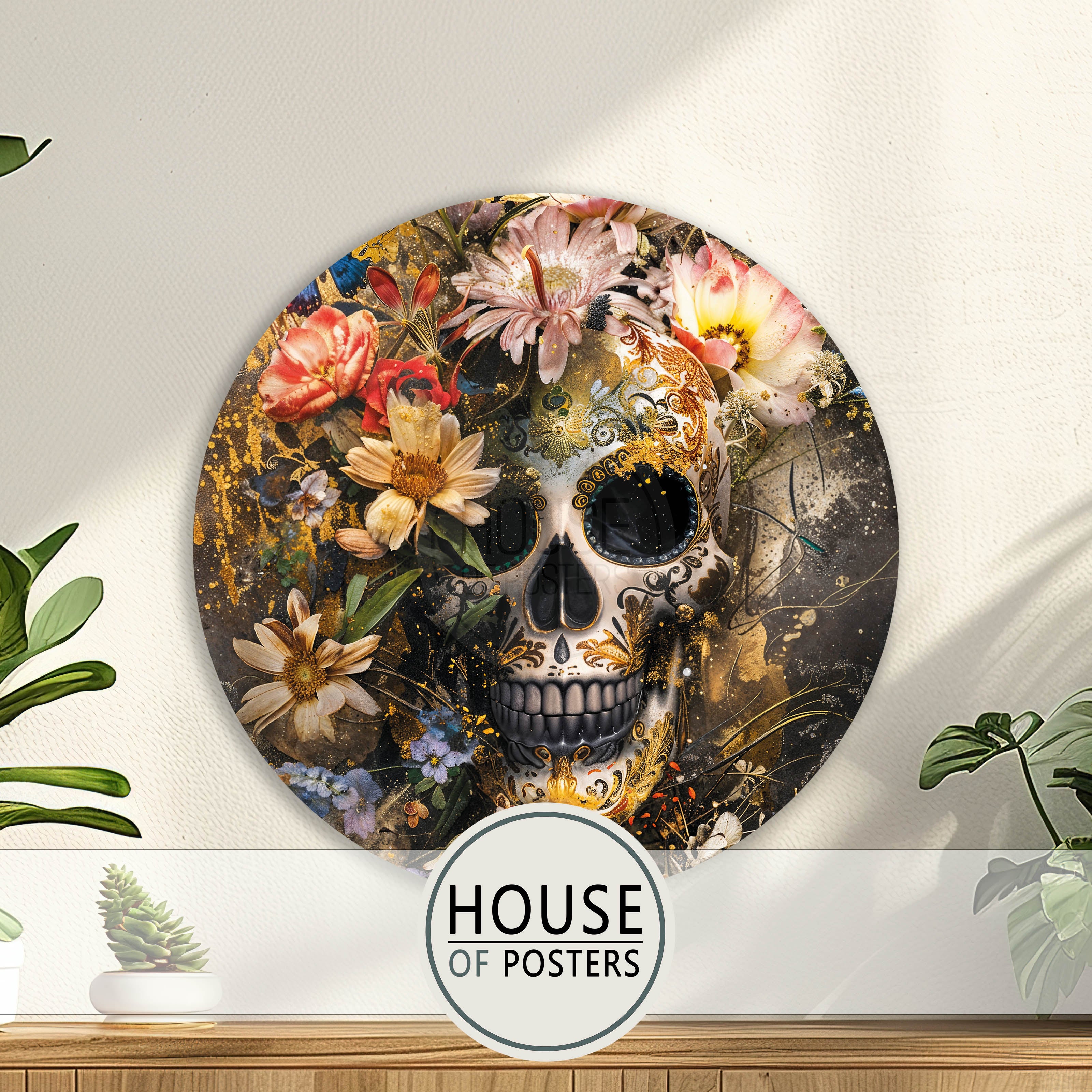 skull met bloemen