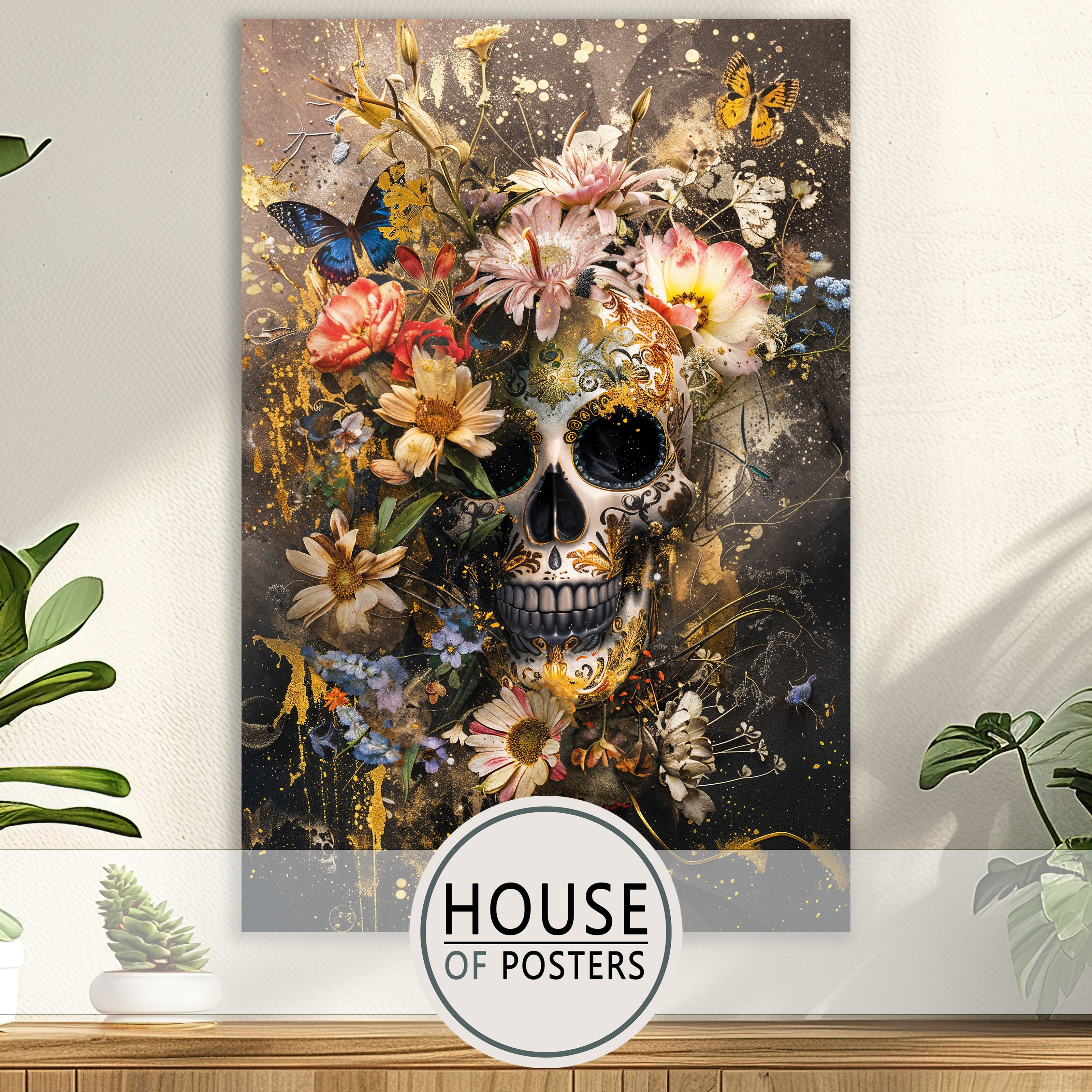 sugar Skull met bloemen poster
