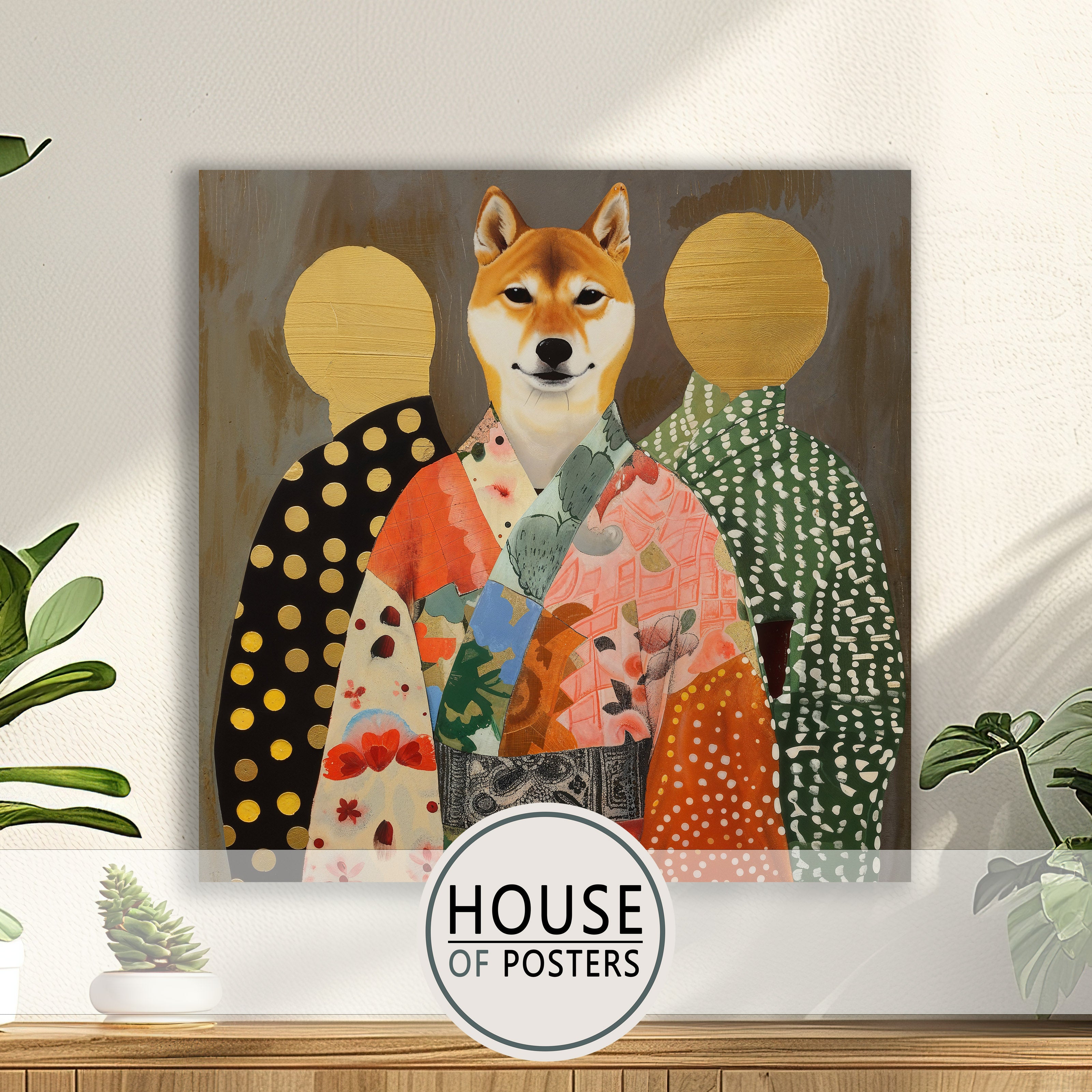 Schilderij Shiba in kimono