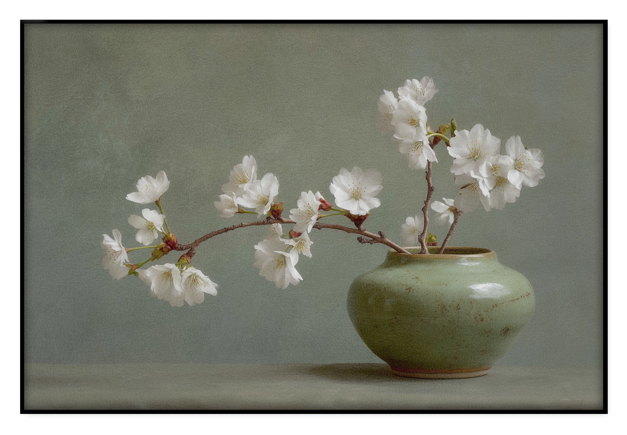 Akoestisch paneel Bloemen 20: witte bloesemtak in een groene vaas.
