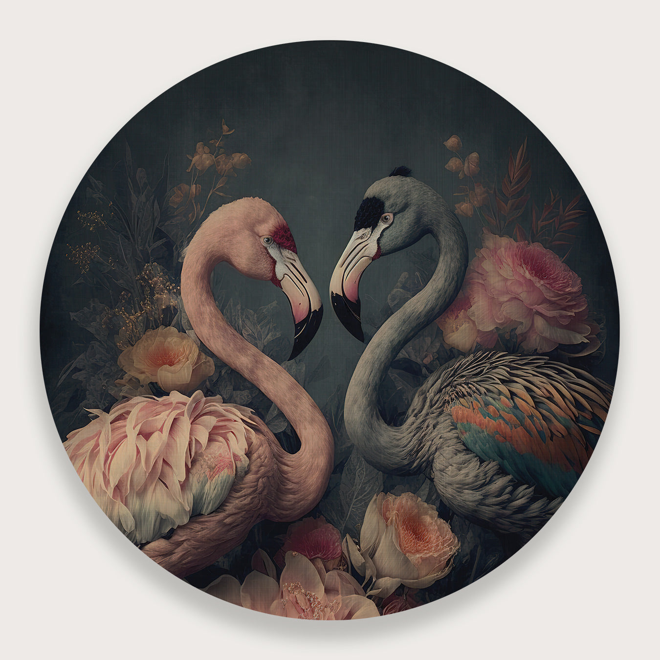 Bloemen Flamingo's · Muurcirkel-Muurcirkel-House of Posters-House of Posters