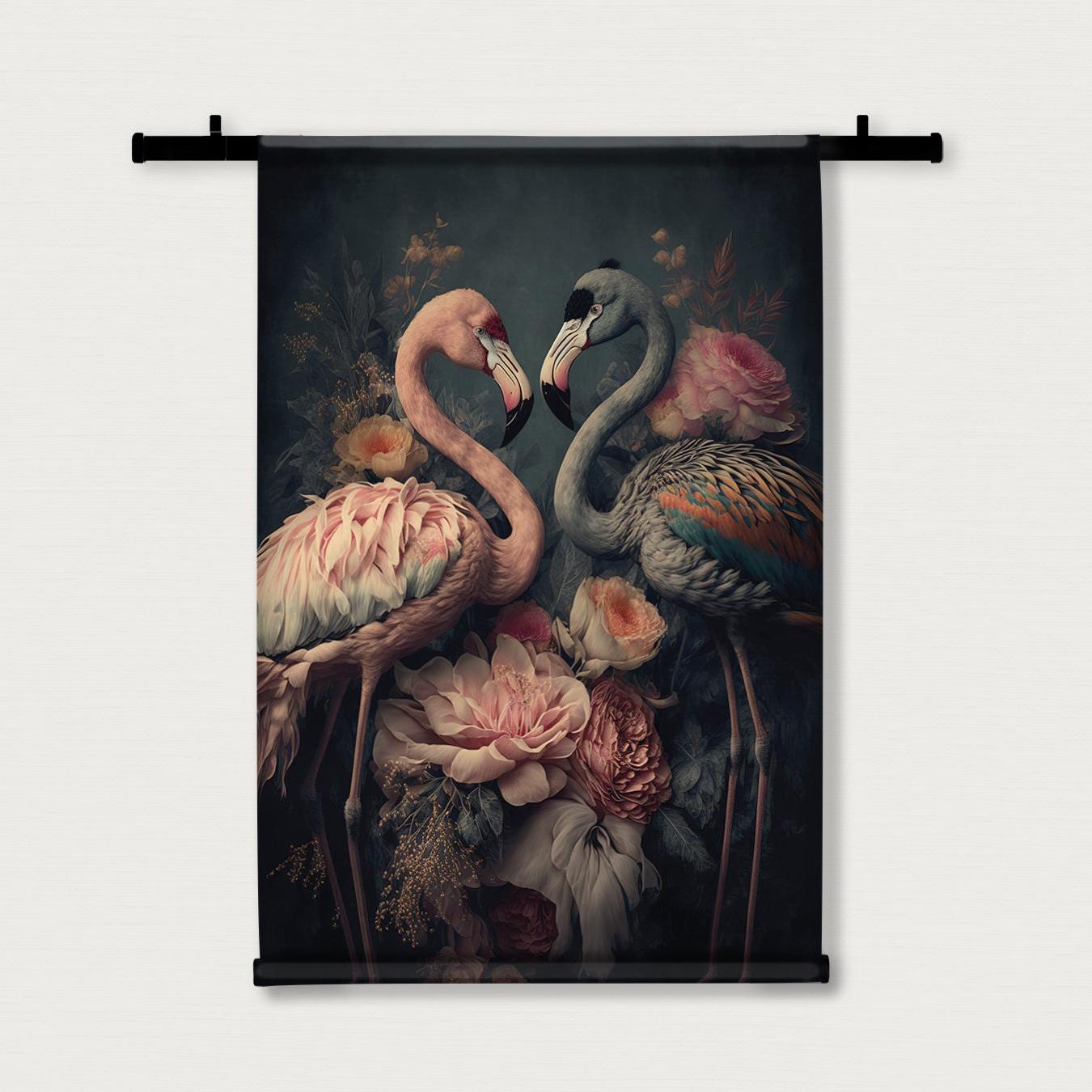 Bloemen Flamingo's · Wandkleed-Wandkleed-House of Posters-House of Posters