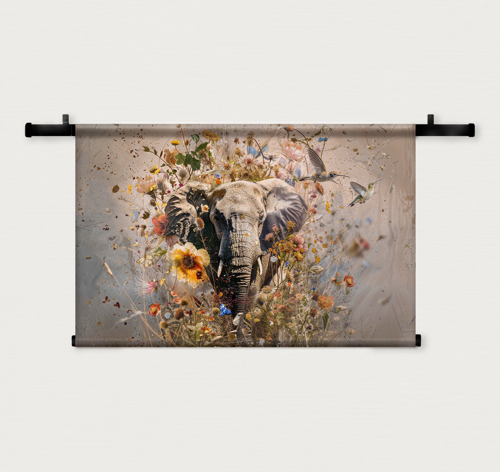 Bloemen olifant · Wandkleed-Wandkleed-House of Posters-House of Posters