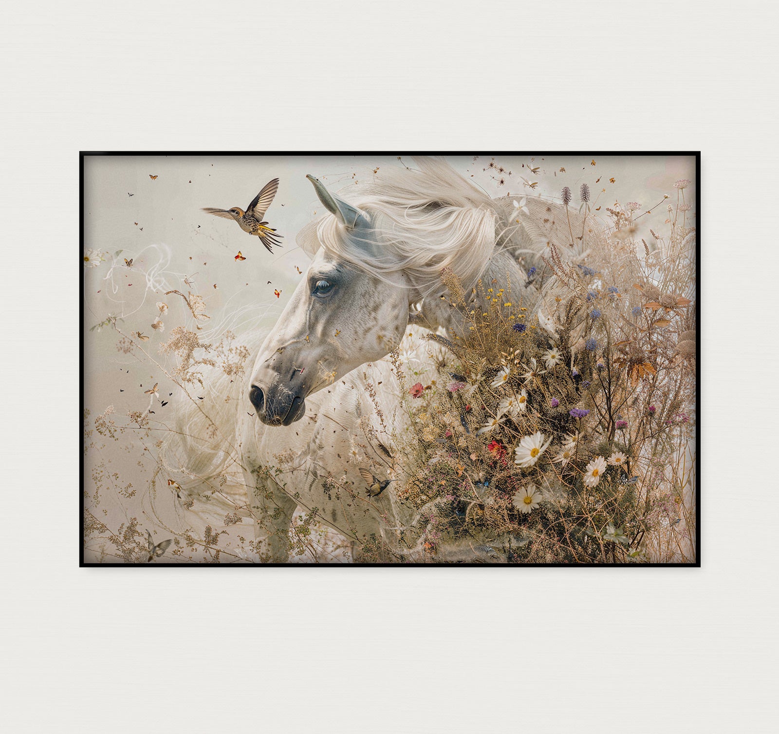 Bloemen paard · Akoestisch paneel-Poster liggend-House of Posters-House of Posters