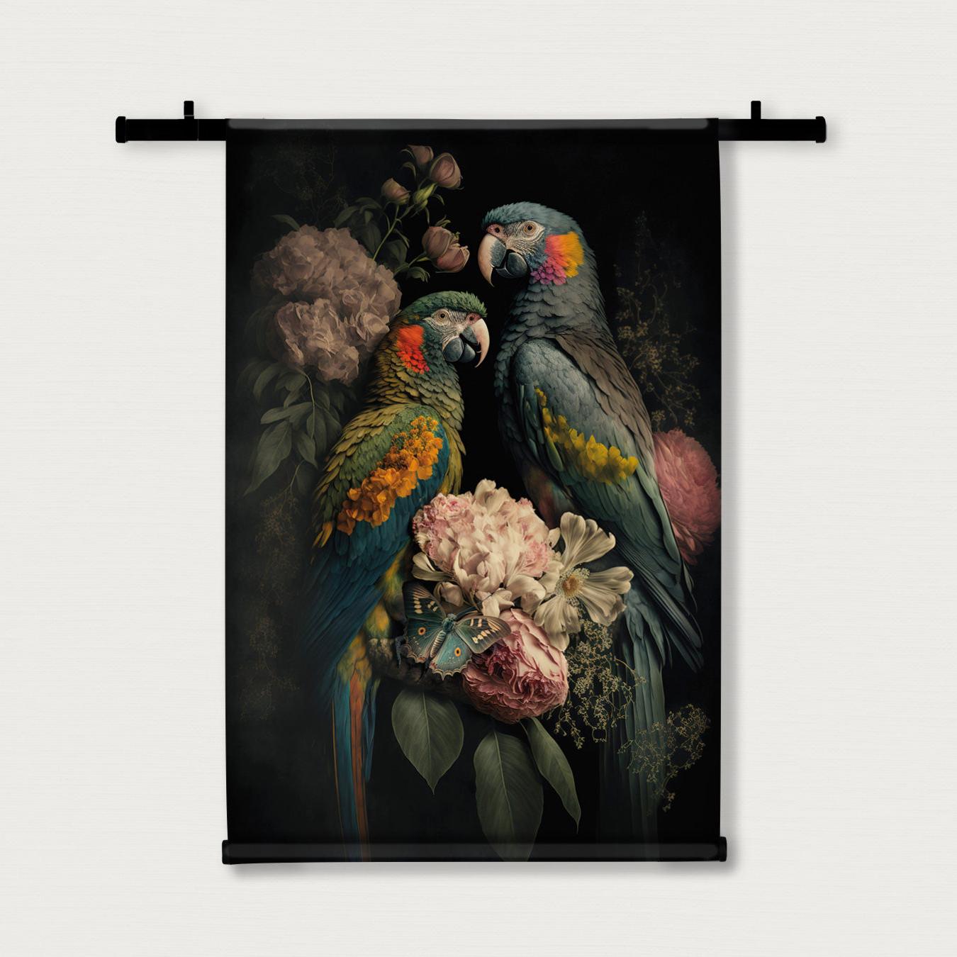 Bloemen Papegaaien 2 · Wandkleed-Wandkleed-House of Posters-House of Posters