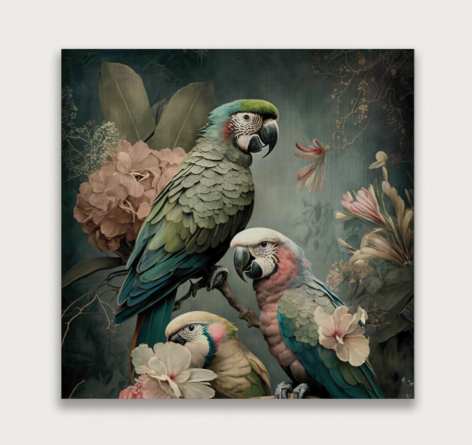 Bloemen Papegaaien 3 · Aluminium-Poster vierkant-House of Posters-House of Posters