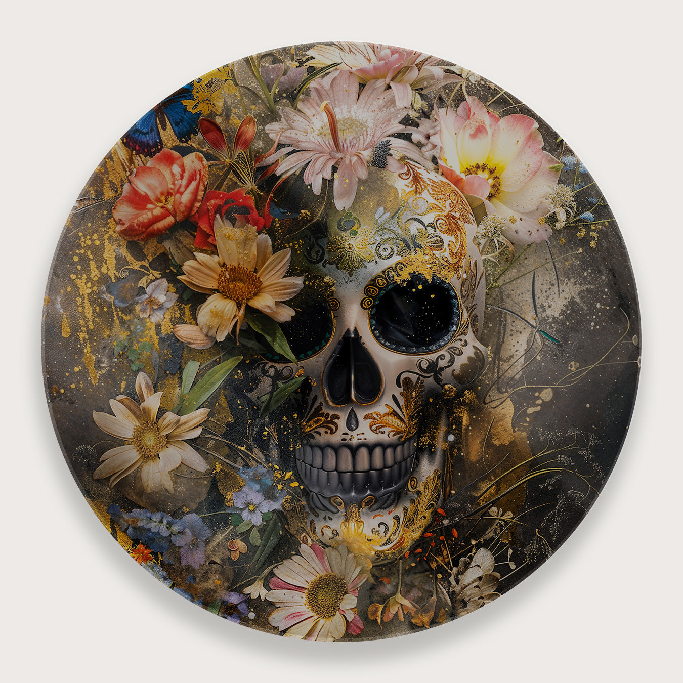 Bloemen schedel · Plexiglas-Muurcirkel-House of Posters-House of Posters