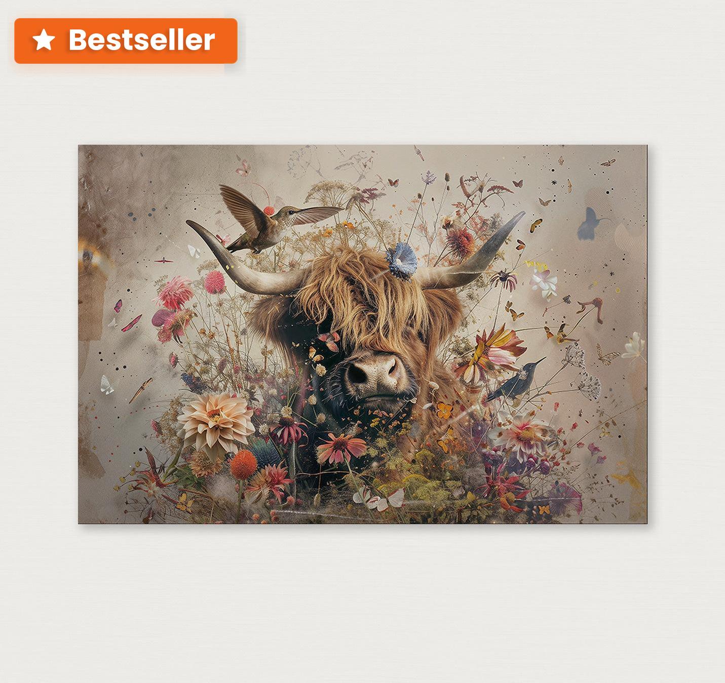 Bloemen Schotse hooglander 2 · Aluminium met lijst · Tweedekans-Poster liggend-House of Posters-House of Posters