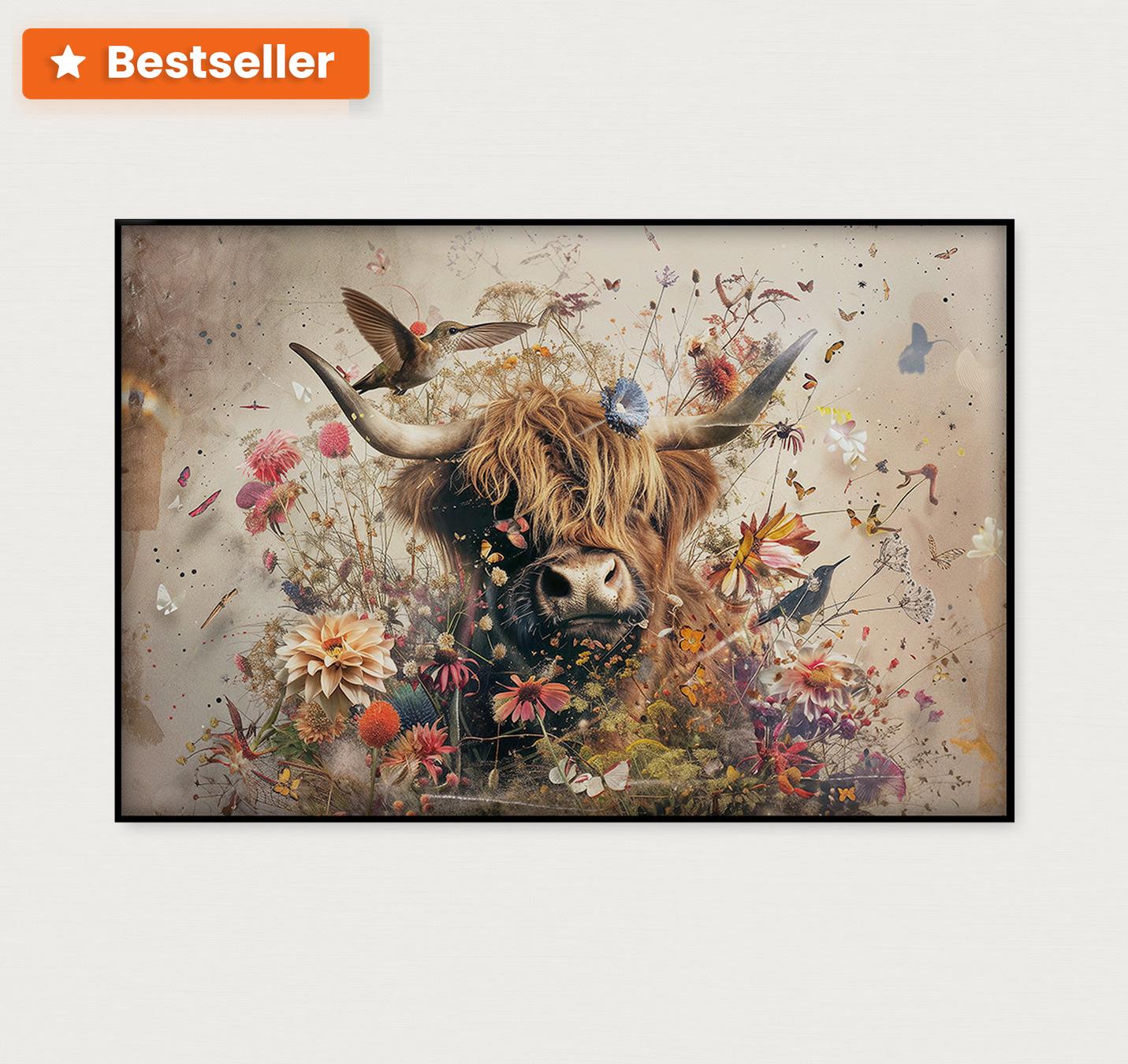 Bloemen Schotse hooglander 2 · Artframe-Poster liggend-House of Posters-House of Posters