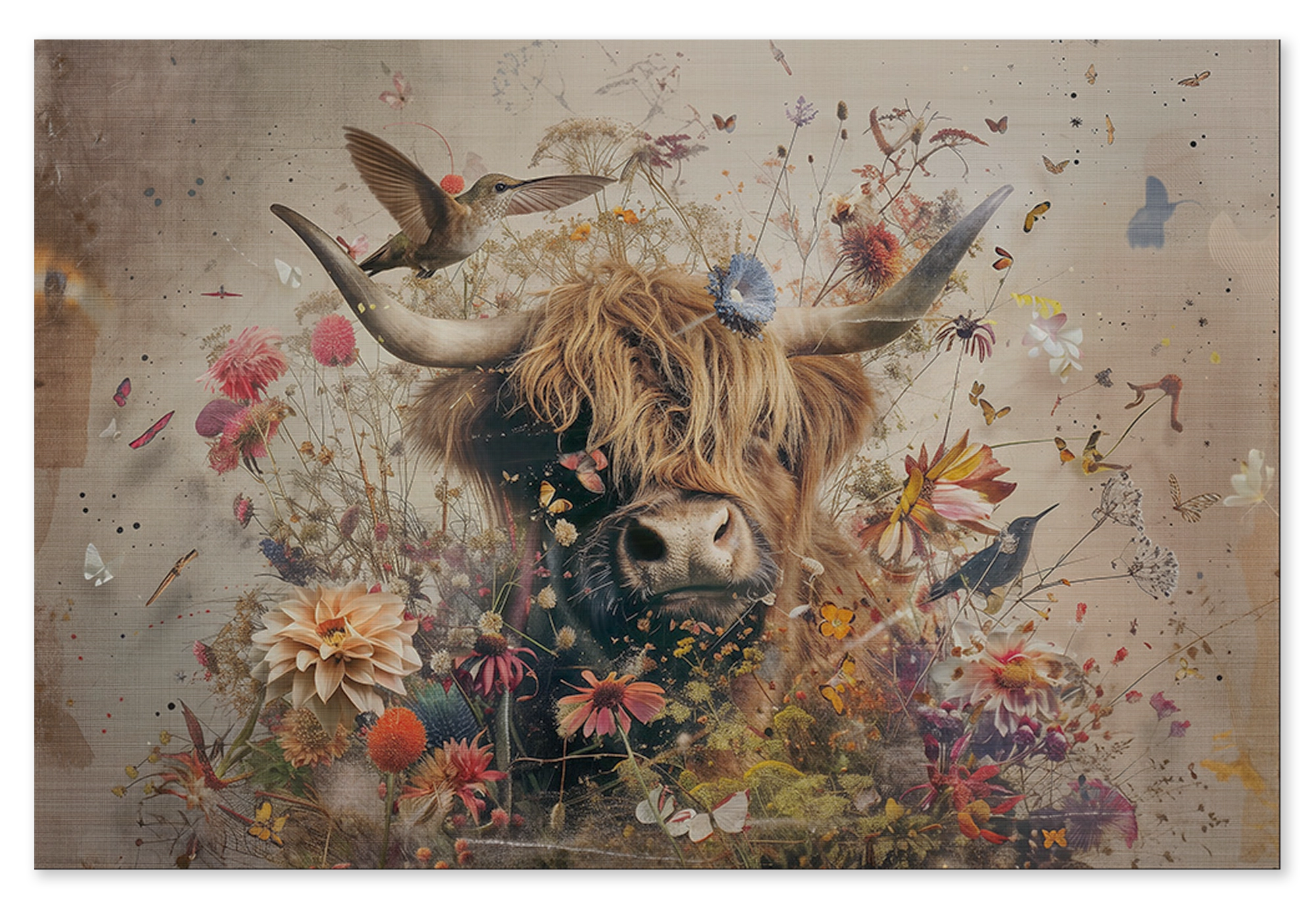 Bloemen Schotse hooglander 2 · Hout