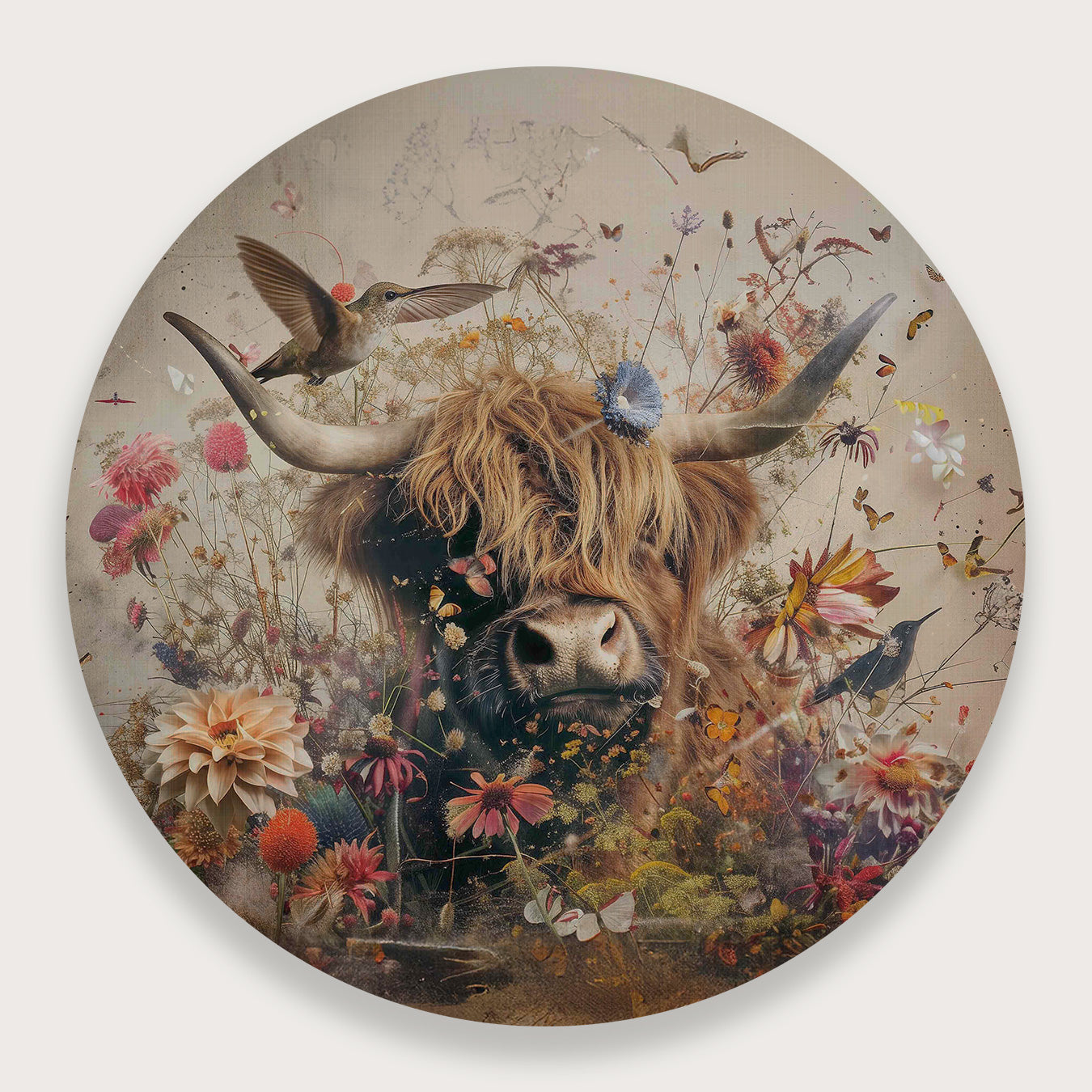 Bloemen Schotse hooglander 2 · Muurcirkel-Muurcirkel-House of Posters-House of Posters