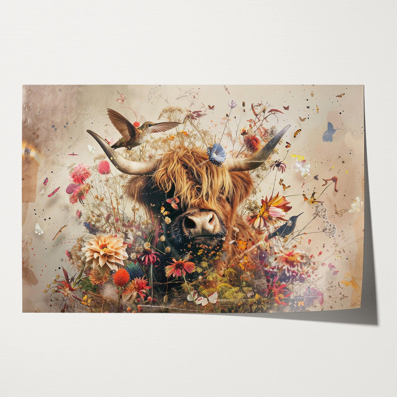 Bloemen Schotse hooglander 2 · Papier-Poster liggend-House of Posters-House of Posters