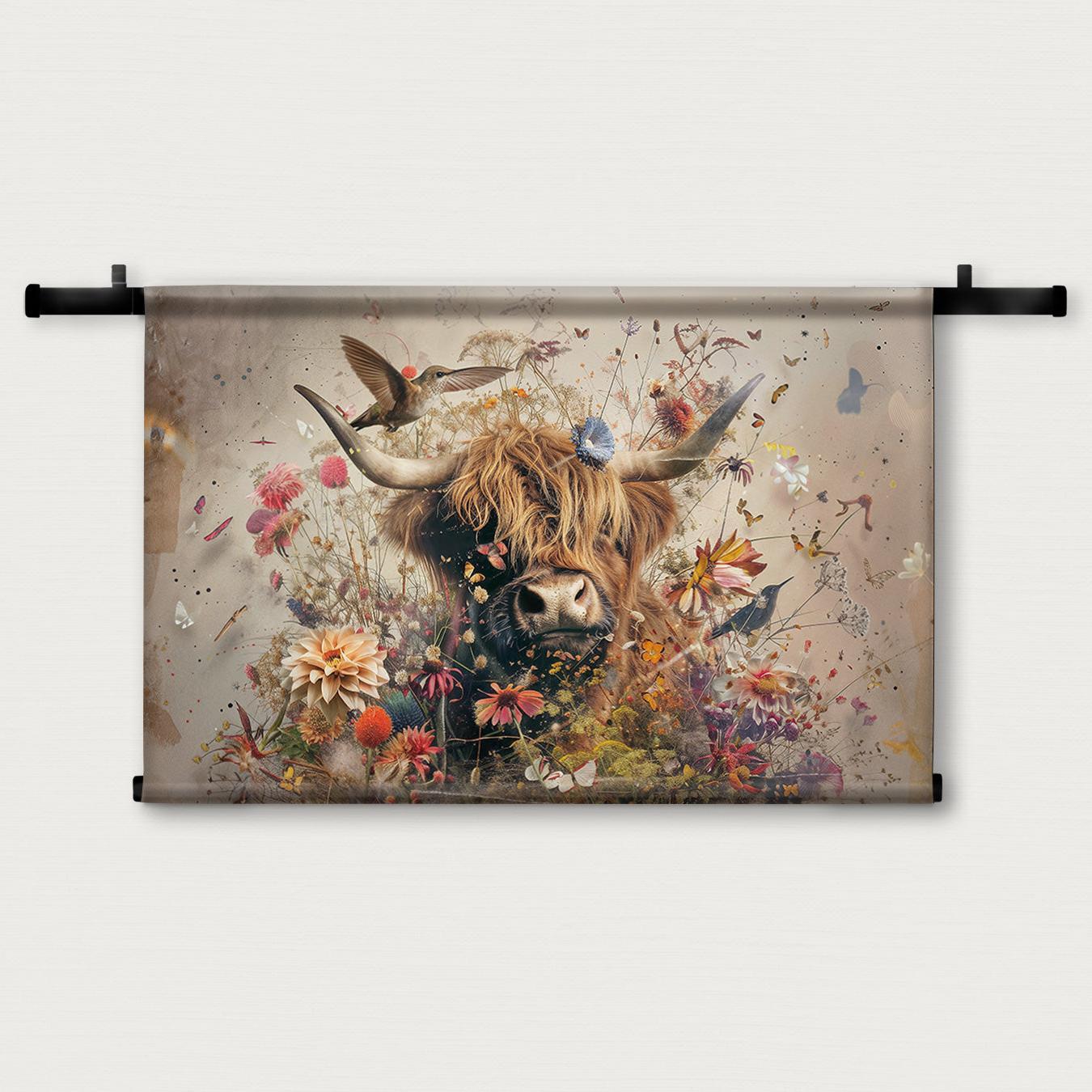 Bloemen Schotse hooglander 2 · Wandkleed-Wandkleed-House of Posters-House of Posters