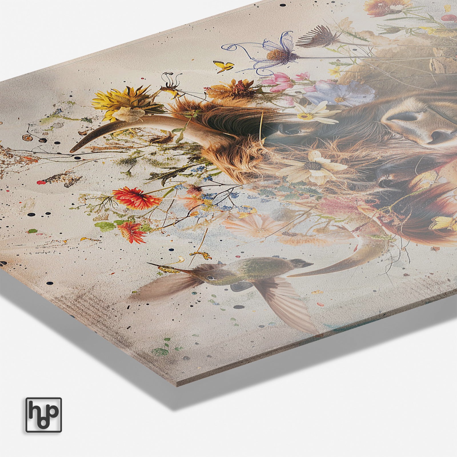 Bloemen Schotse hooglander · Plexiglas