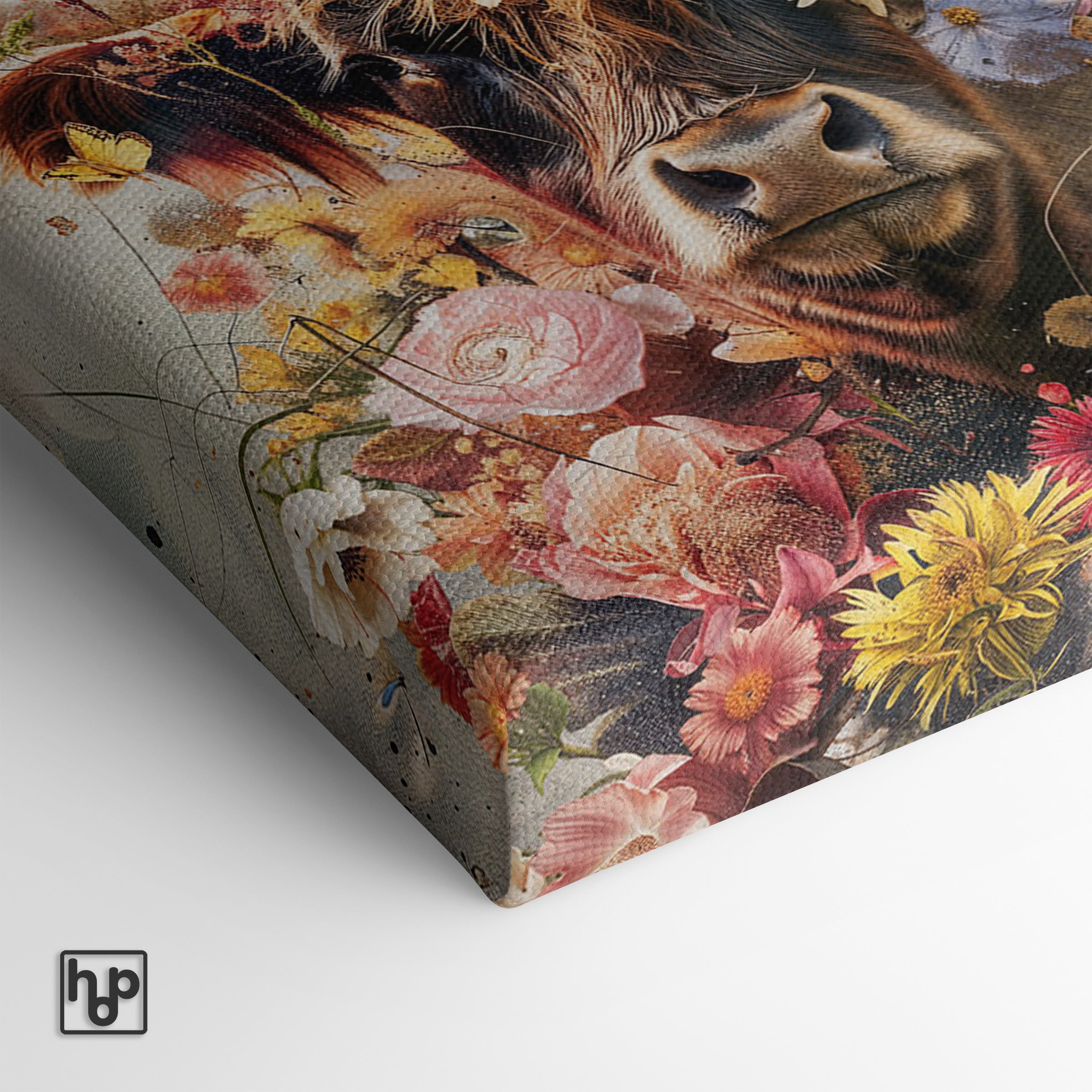 Bloemen Schotse hooglander · Canvas
