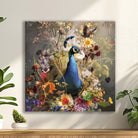 Vierkant schilderij met pauw