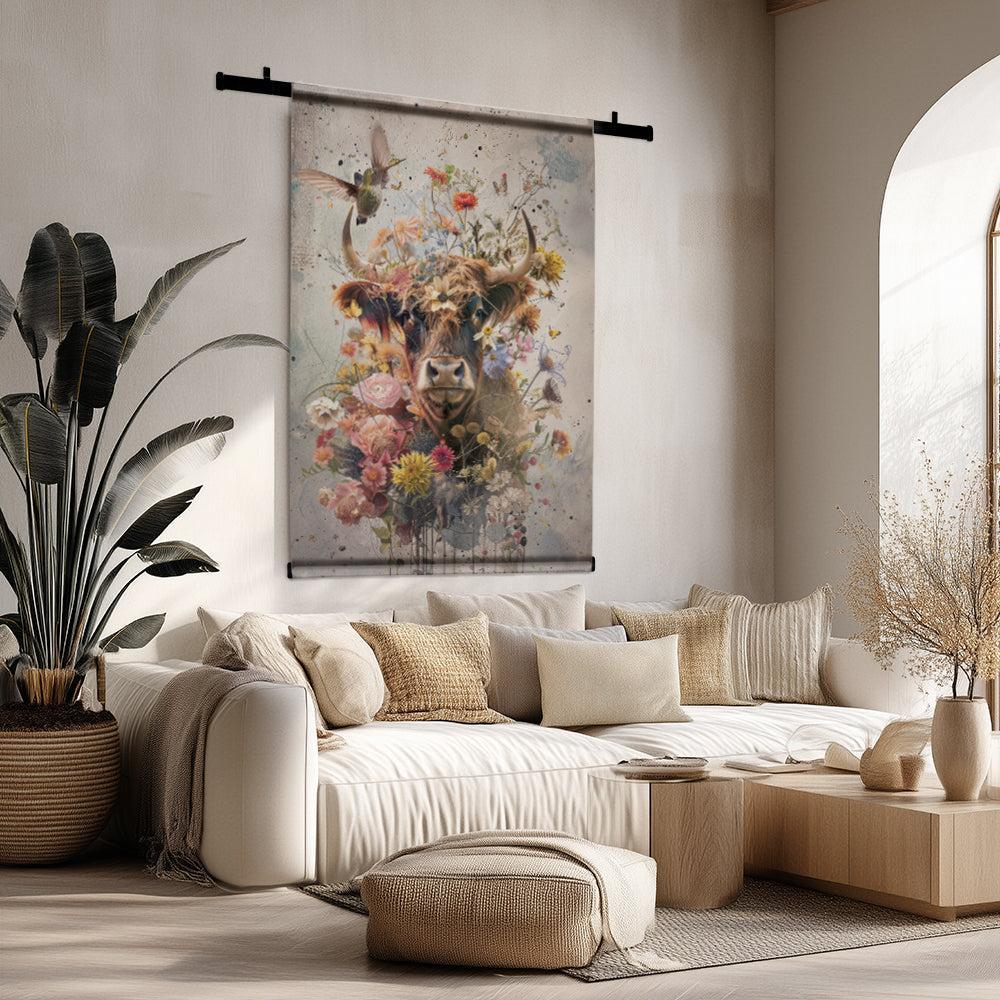 Bloemen Schotse hooglander · Wandkleed