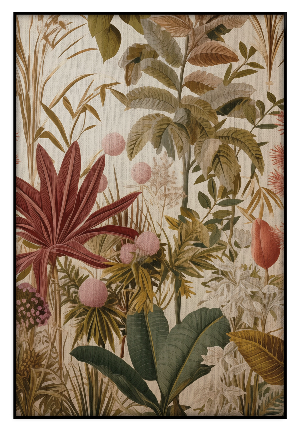 Artframe Bloemen: tropische planten en bloemen in zachte aardetinten.