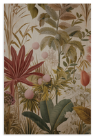 Houten wanddecoratie Bloemen: tropische planten en bloemen in zachte aardetinten.