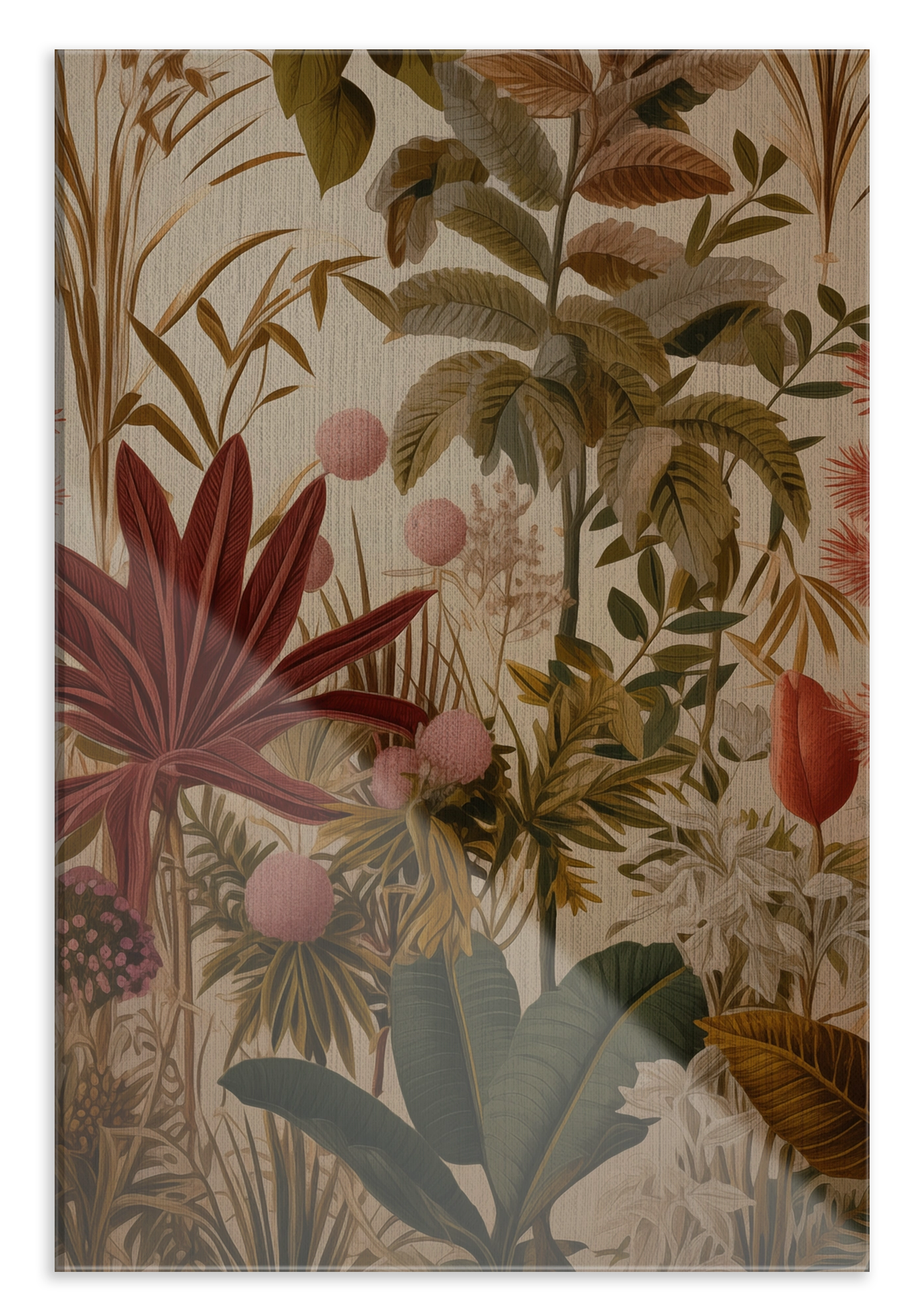 Plexiglas schilderij Bloemen: tropische planten en bloemen in zachte aardetinten.