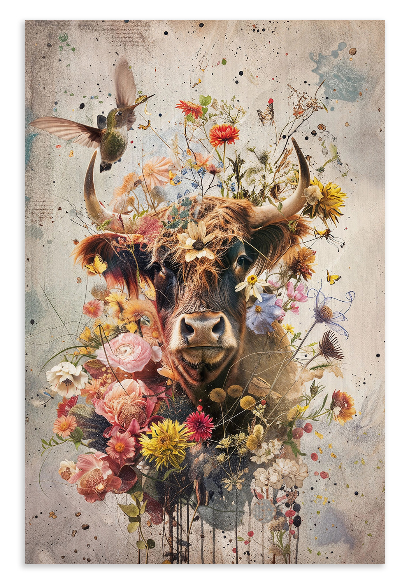 Bloemen Schotse hooglander · Canvas – productfoto