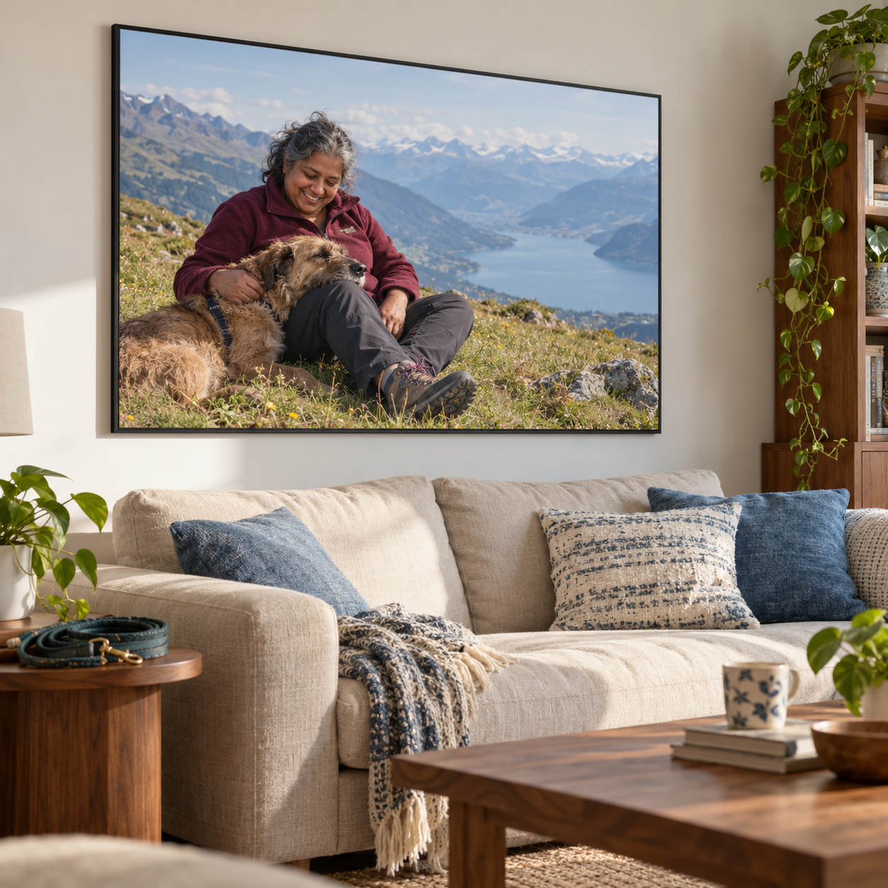 Sfeervoorbeeld van een wandelvakantie met hond op fotodoek in een zwart Artframe.