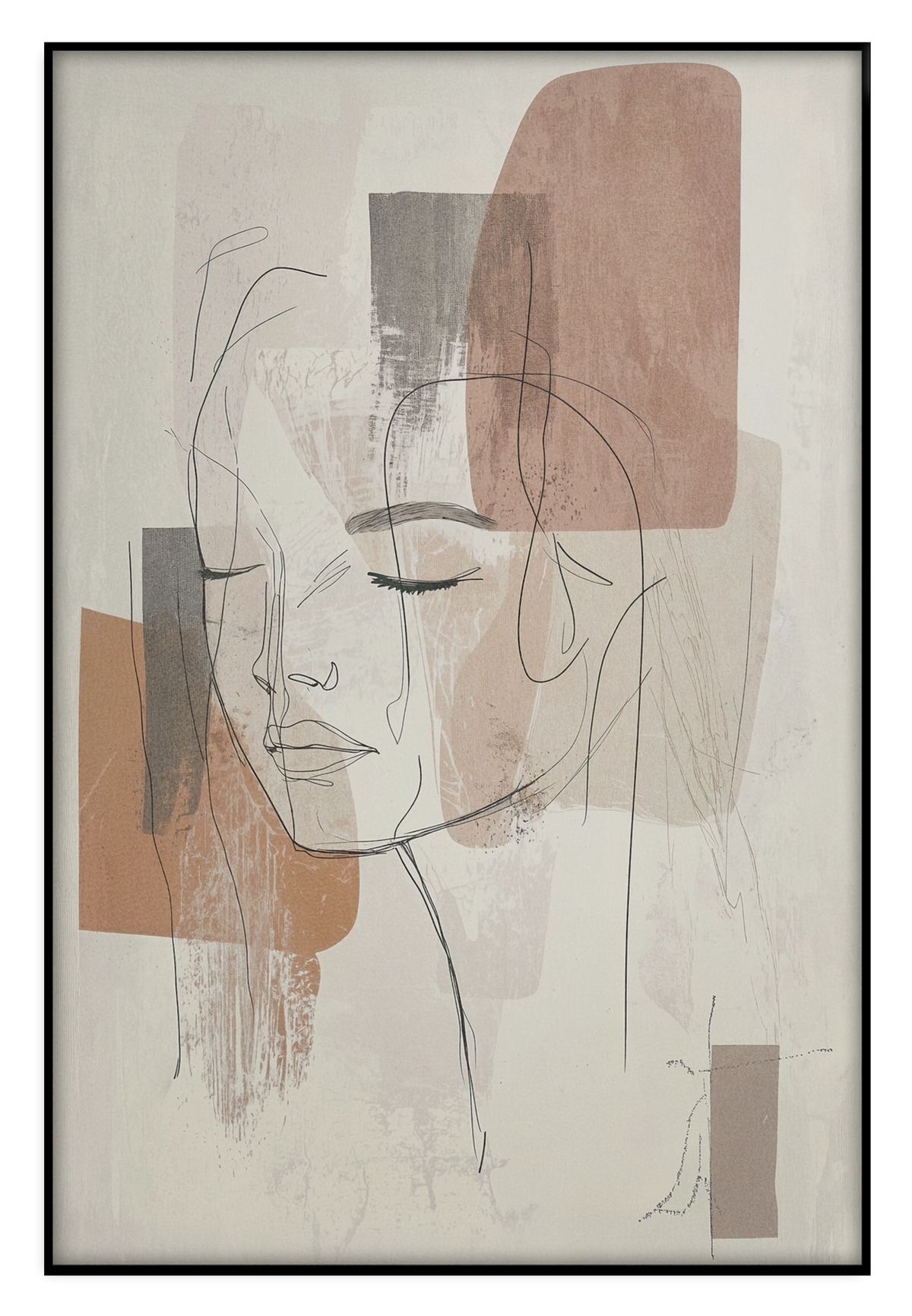 Akoestisch paneel Ysra: lijntekening van een vrouwengezicht met abstracte beige kleurvlakken.