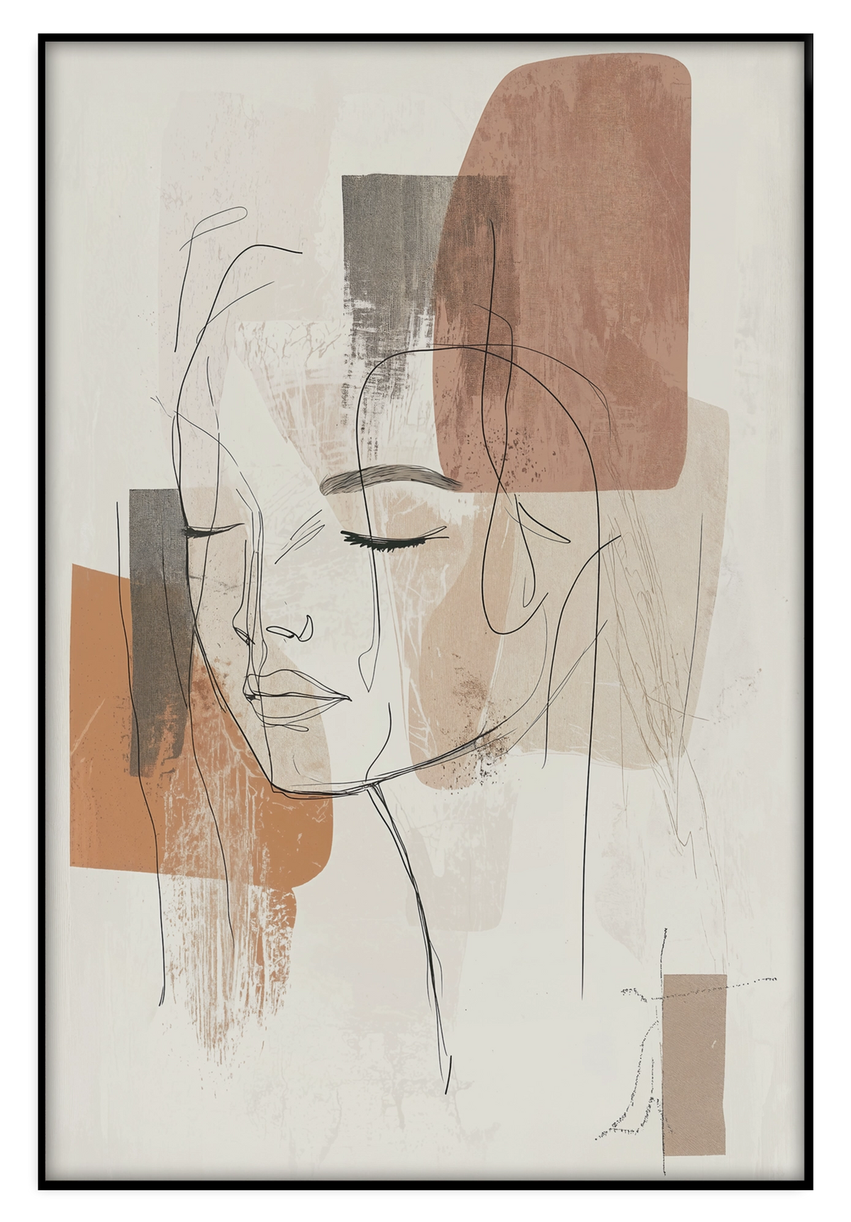 Artframe Ysra: lijntekening van een vrouwengezicht met abstracte beige kleurvlakken.