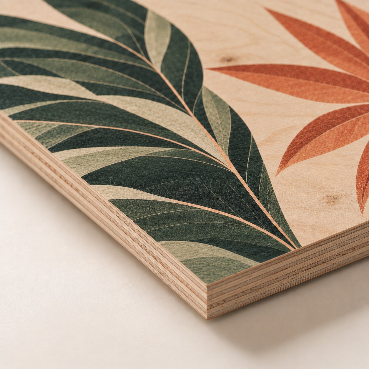 Close-up van houten wanddecoratie met zichtbare houtlagen