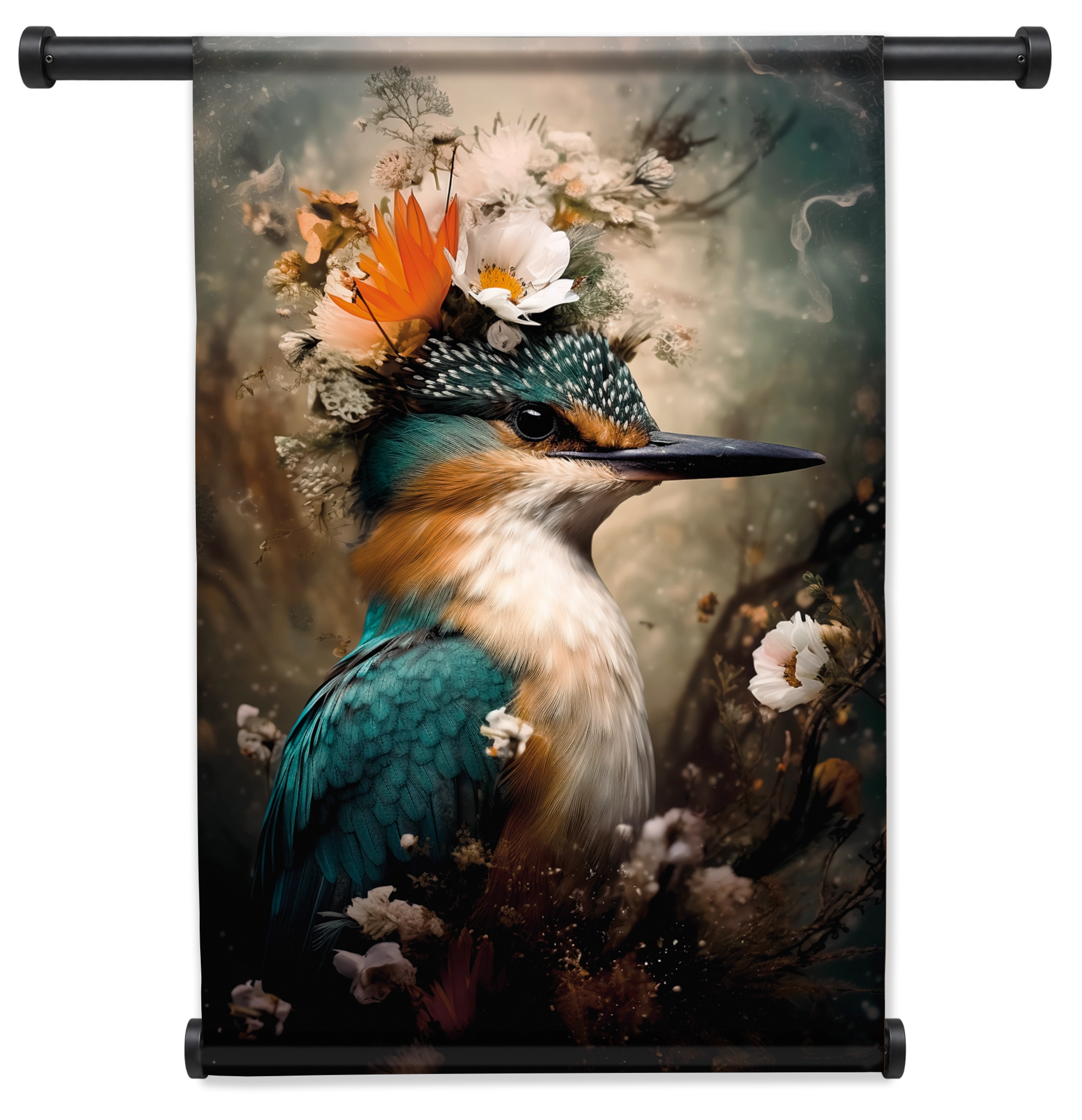 Ijsvogel 8 wandkleed staand met zwarte roedes