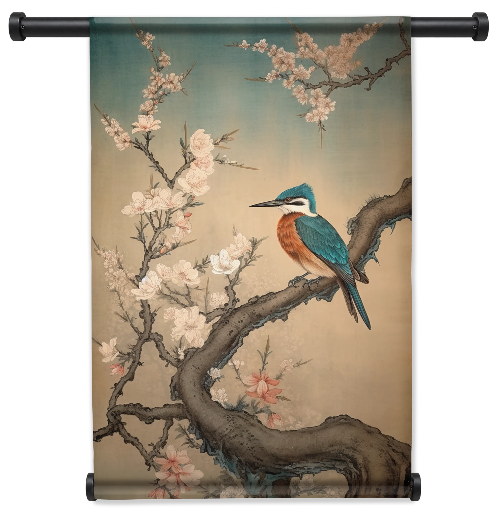 Ijsvogel 9 wandkleed staand met zwarte roedes