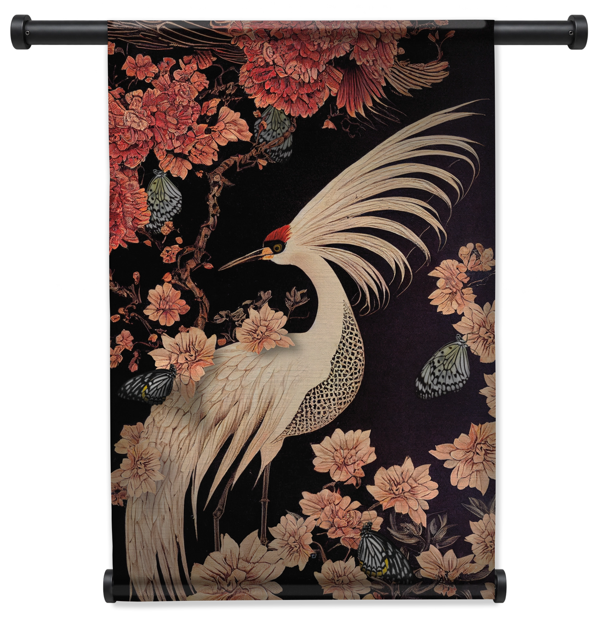 Japanse kraanvogel wandkleed staand met zwarte roedes