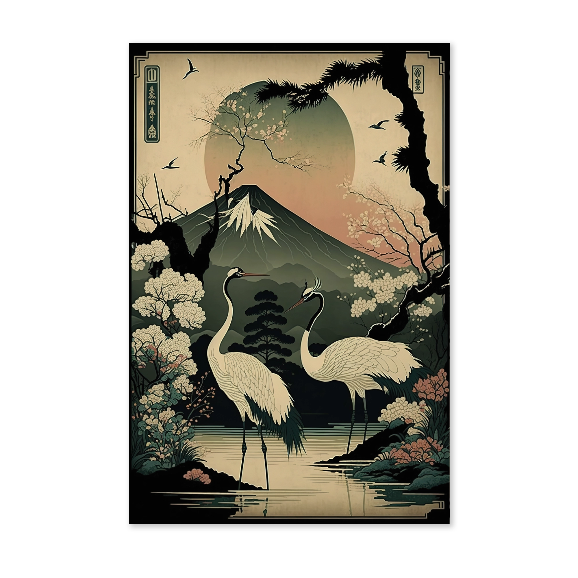 Japanse kraanvogels 3 als staande wanddecoratie