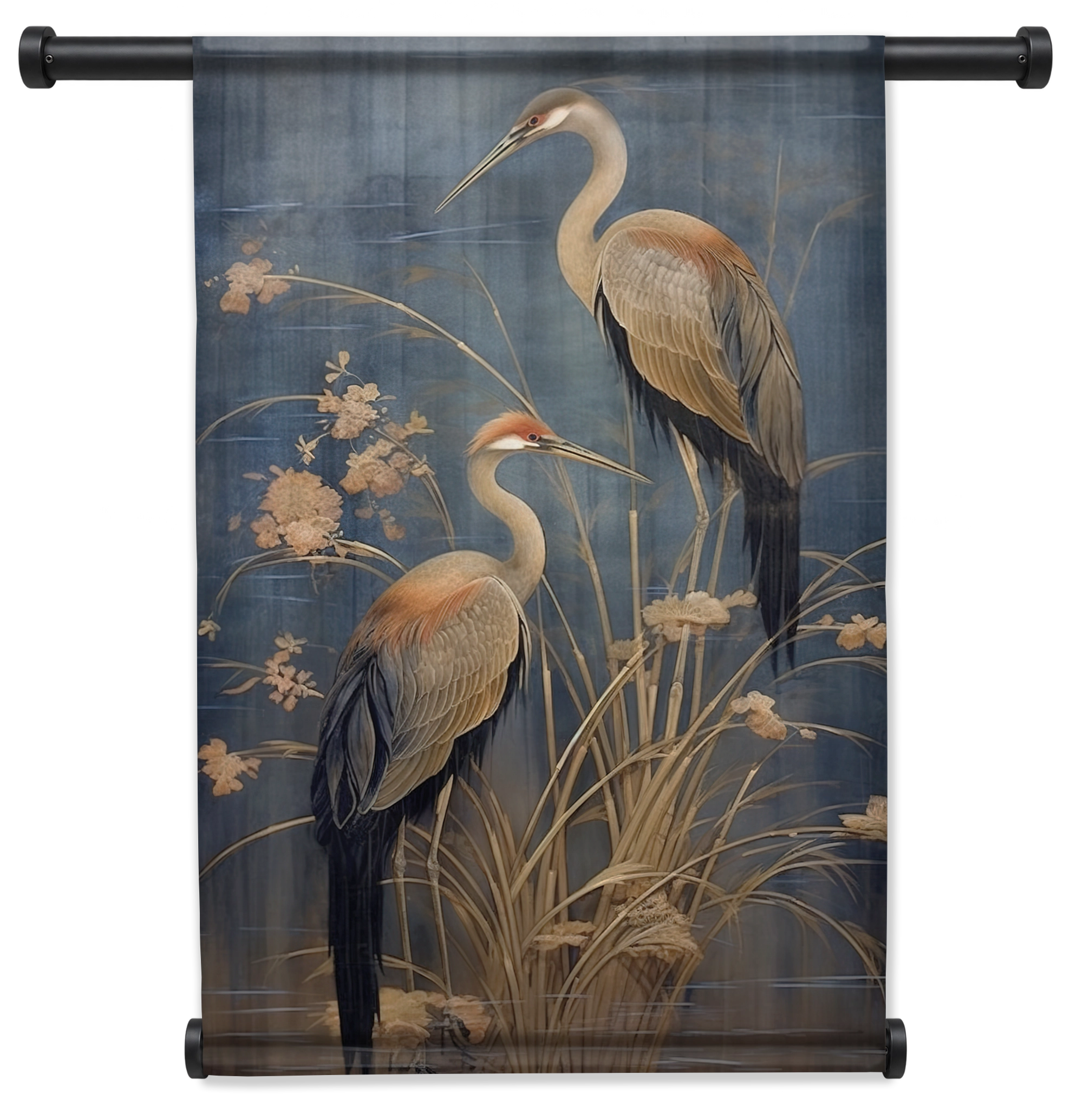 Japanse kraanvogels 3 wandkleed staand met zwarte roedes