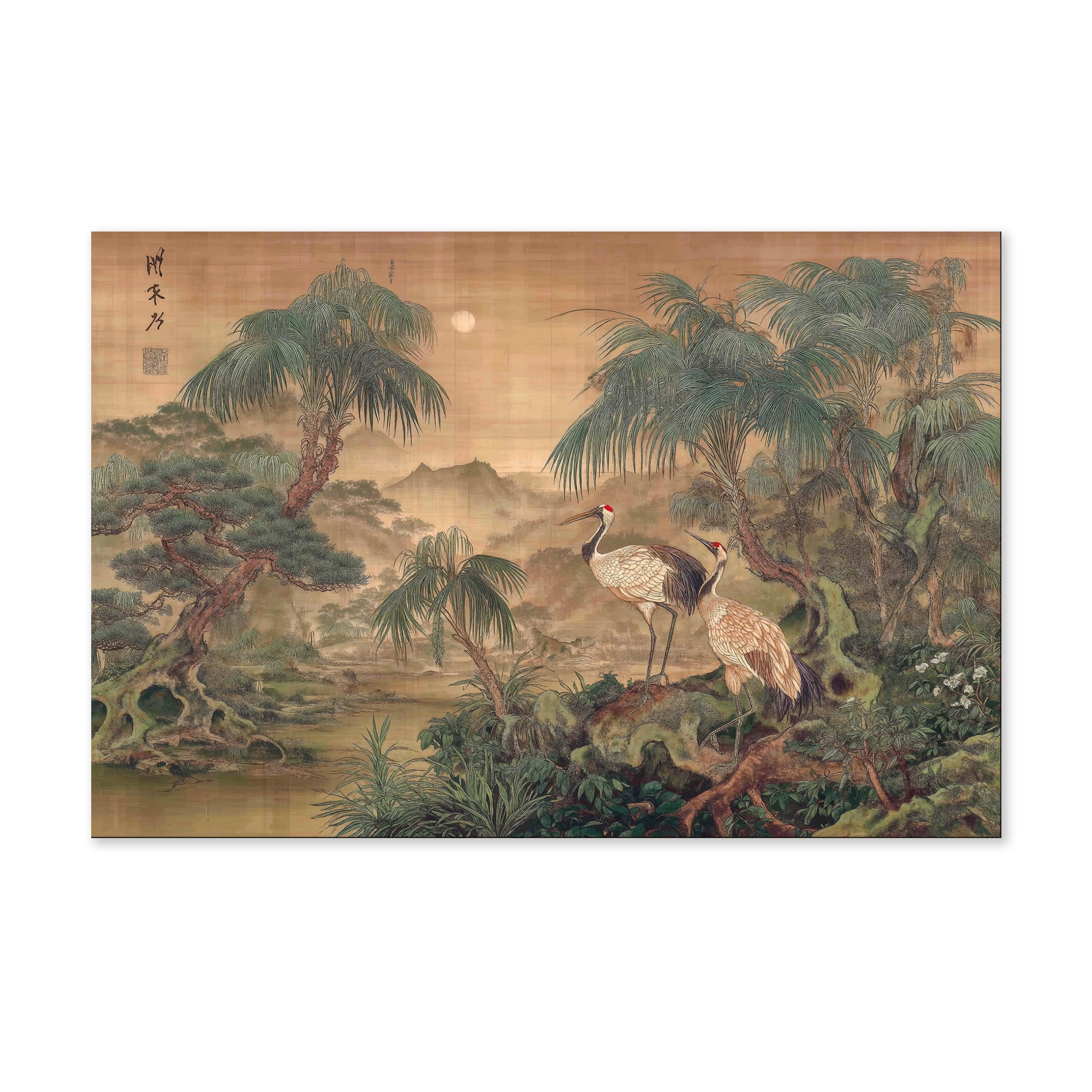 Japanse kraanvogels 5 als liggende wanddecoratie