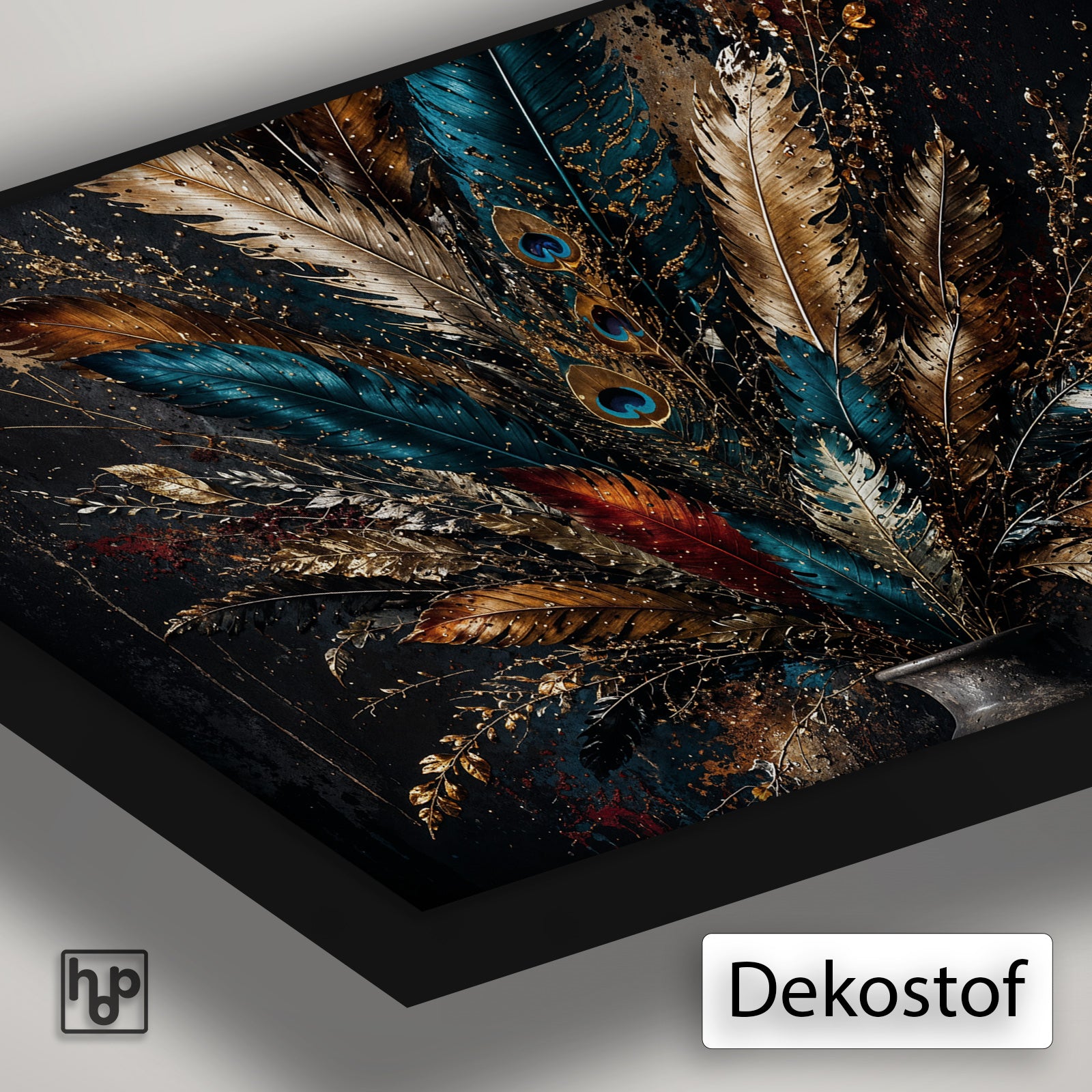 Detail van Artframe Bloemen 22 met dekostof en een zwart aluminium frame.